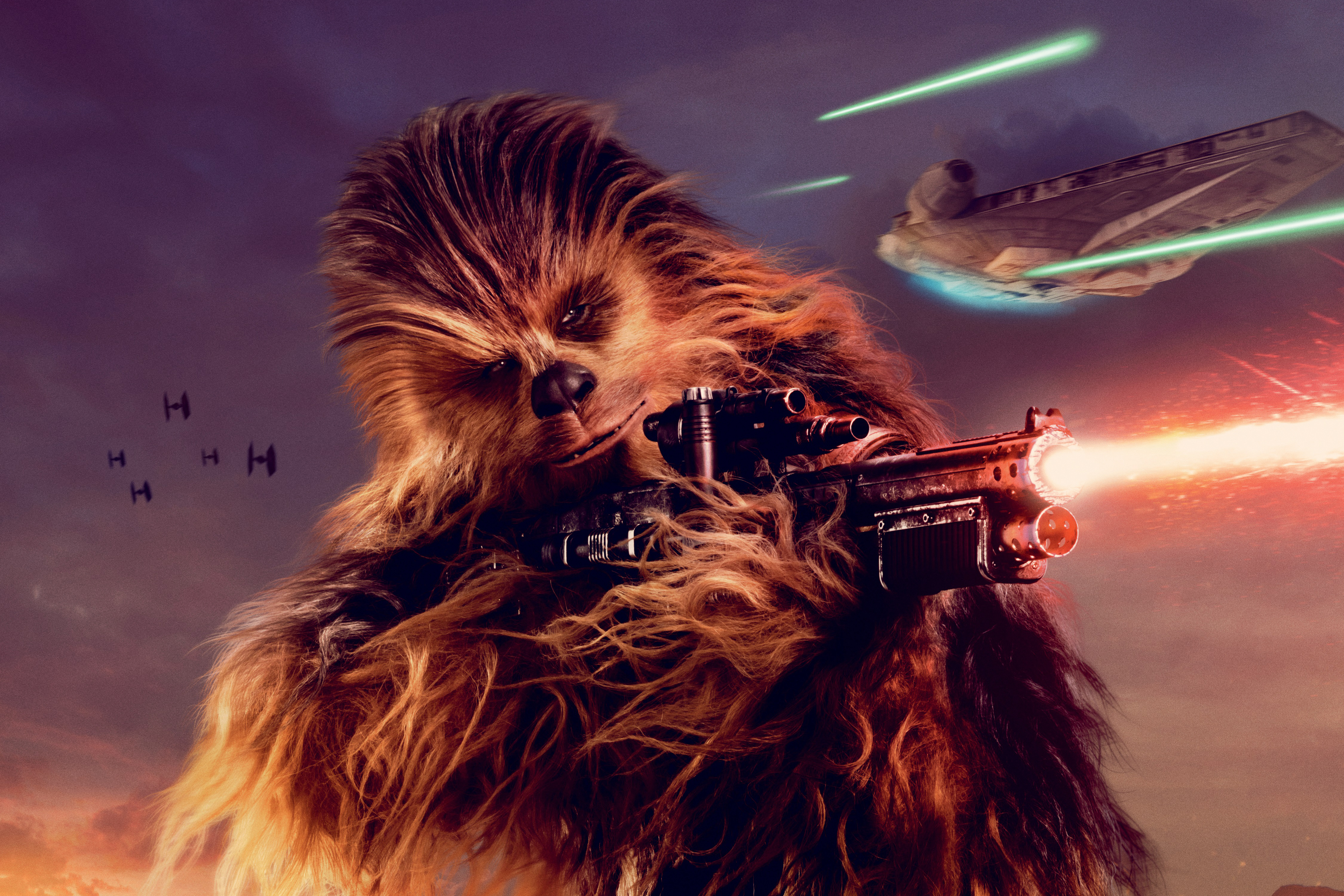 Chewbacca from Solo: A Star Wars Story firing a blaster HD Wallpaper
