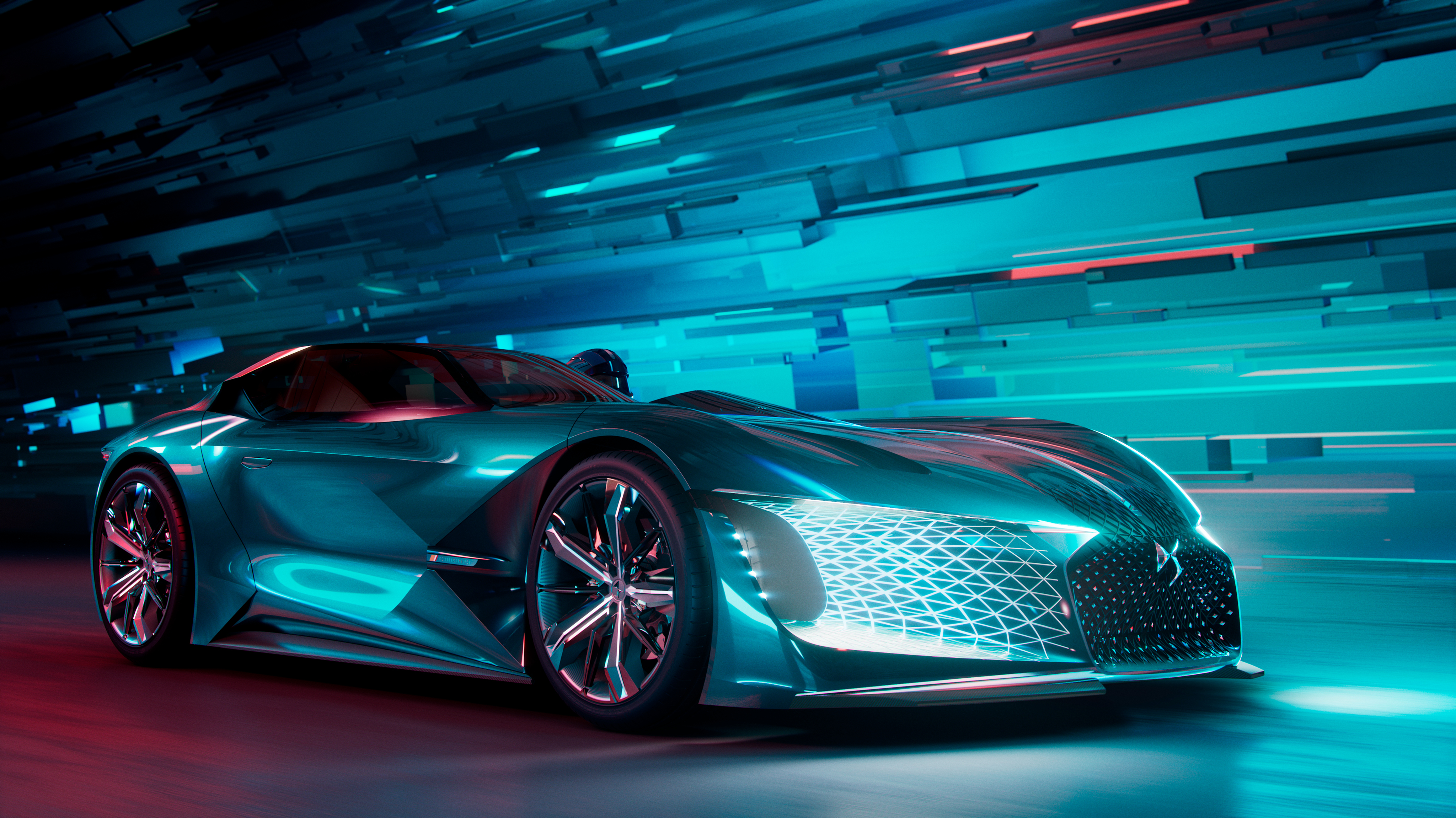 DS X E-Tense concept car in futuristic tunnel HD Wallpaper