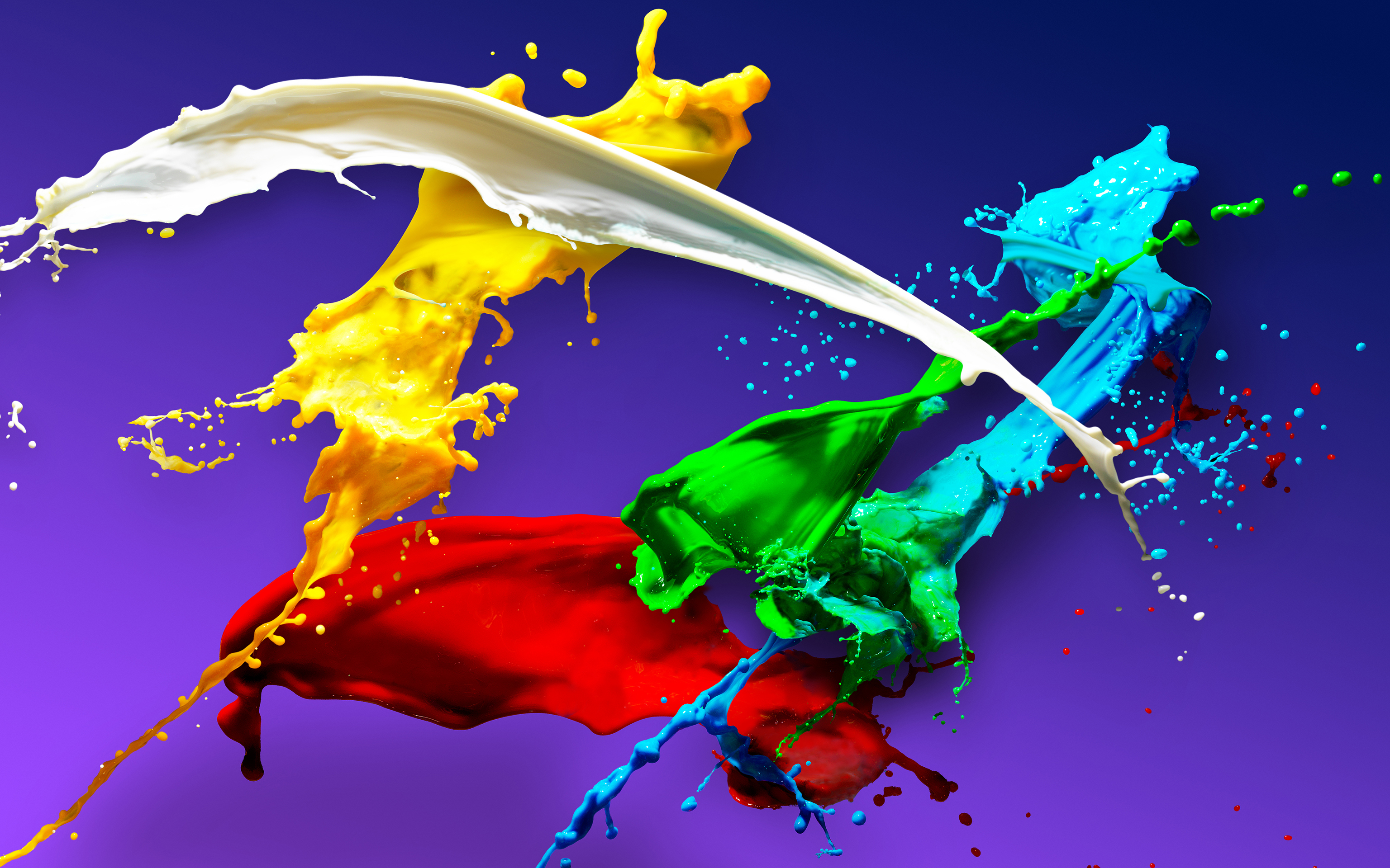 Colorful paint splashes on a purple background HD Wallpaper