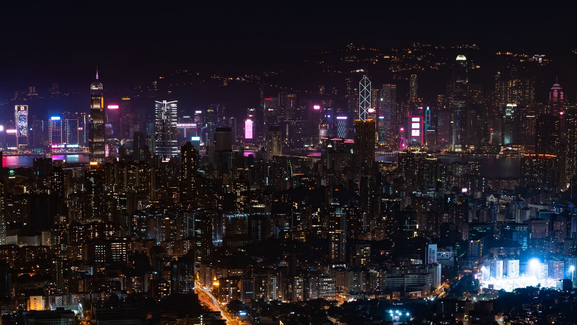 Night cityscape with illuminated skyscrapers HD Wallpaper