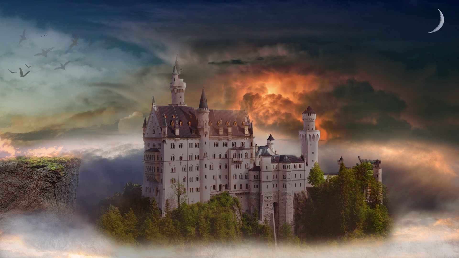 Fantasy Castle on a Cliff with Dramatic Sky HD Wallpaper