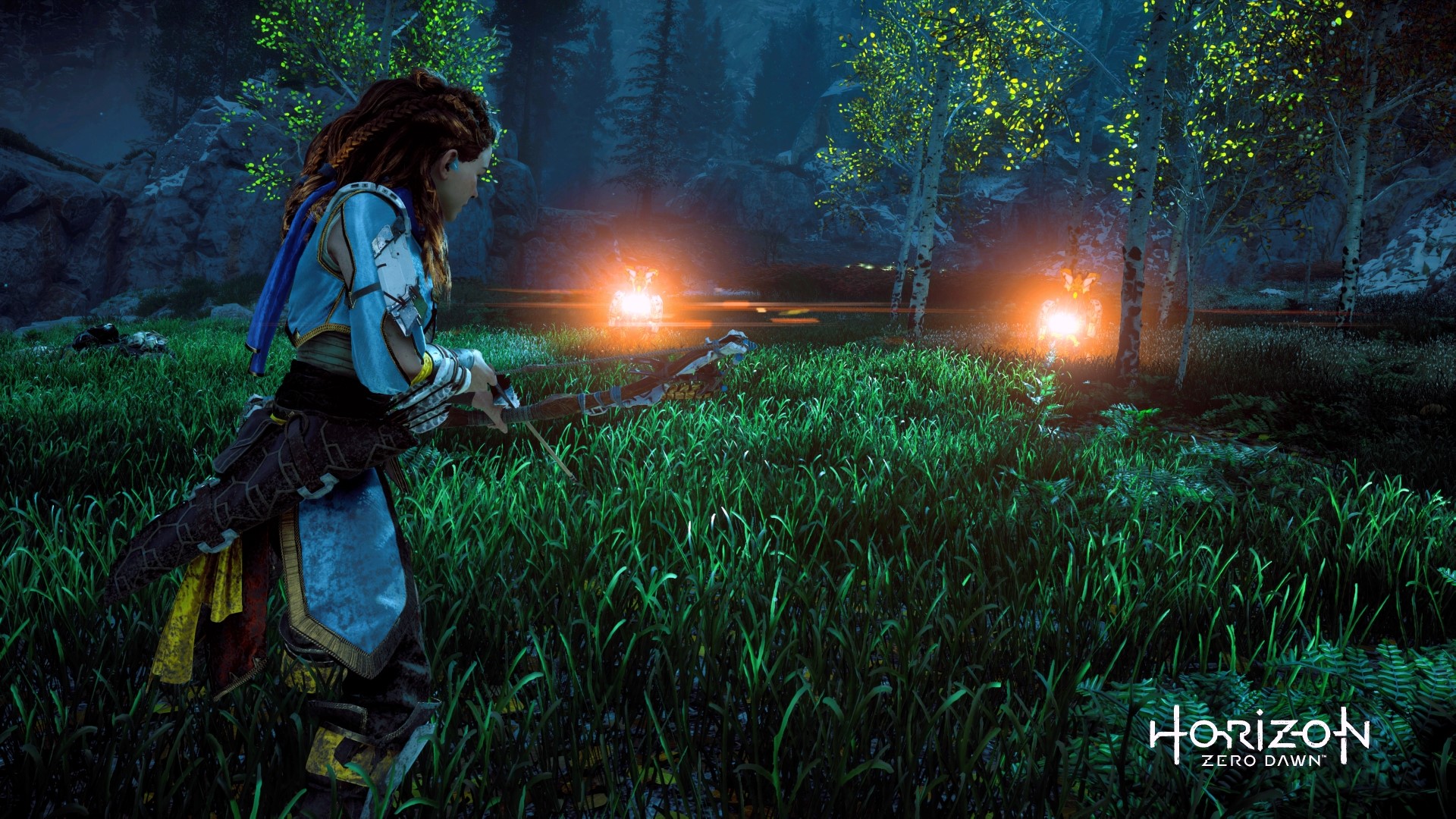 Aloy from Horizon Zero Dawn in a forest HD Wallpaper