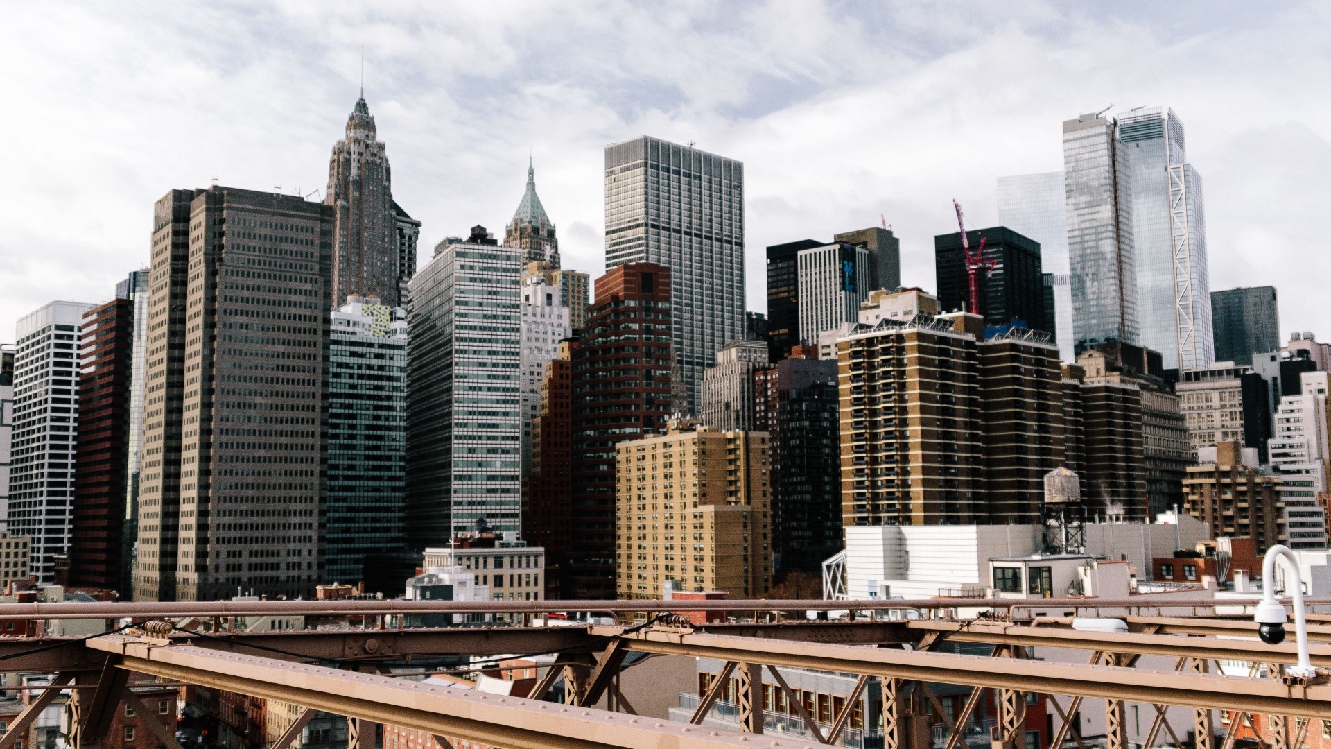 New York City skyline from Brooklyn Bridge HD Wallpaper