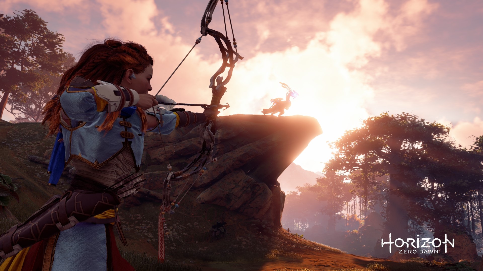 Aloy from Horizon Zero Dawn aims her bow HD Wallpaper