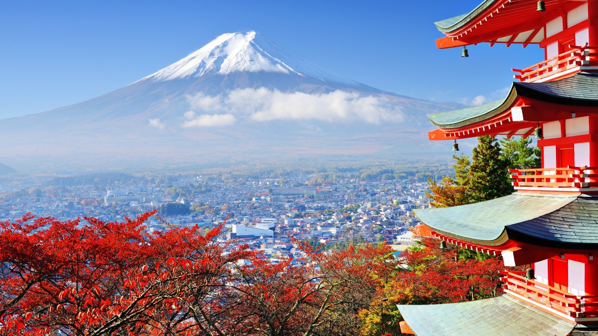 Mount Fuji and a Japanese Pagoda HD Wallpaper