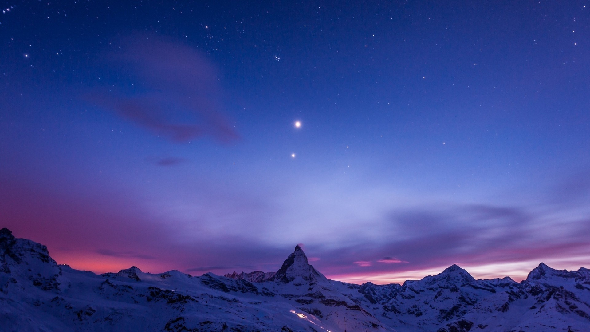Night Sky Over Snowy Mountains HD Wallpaper