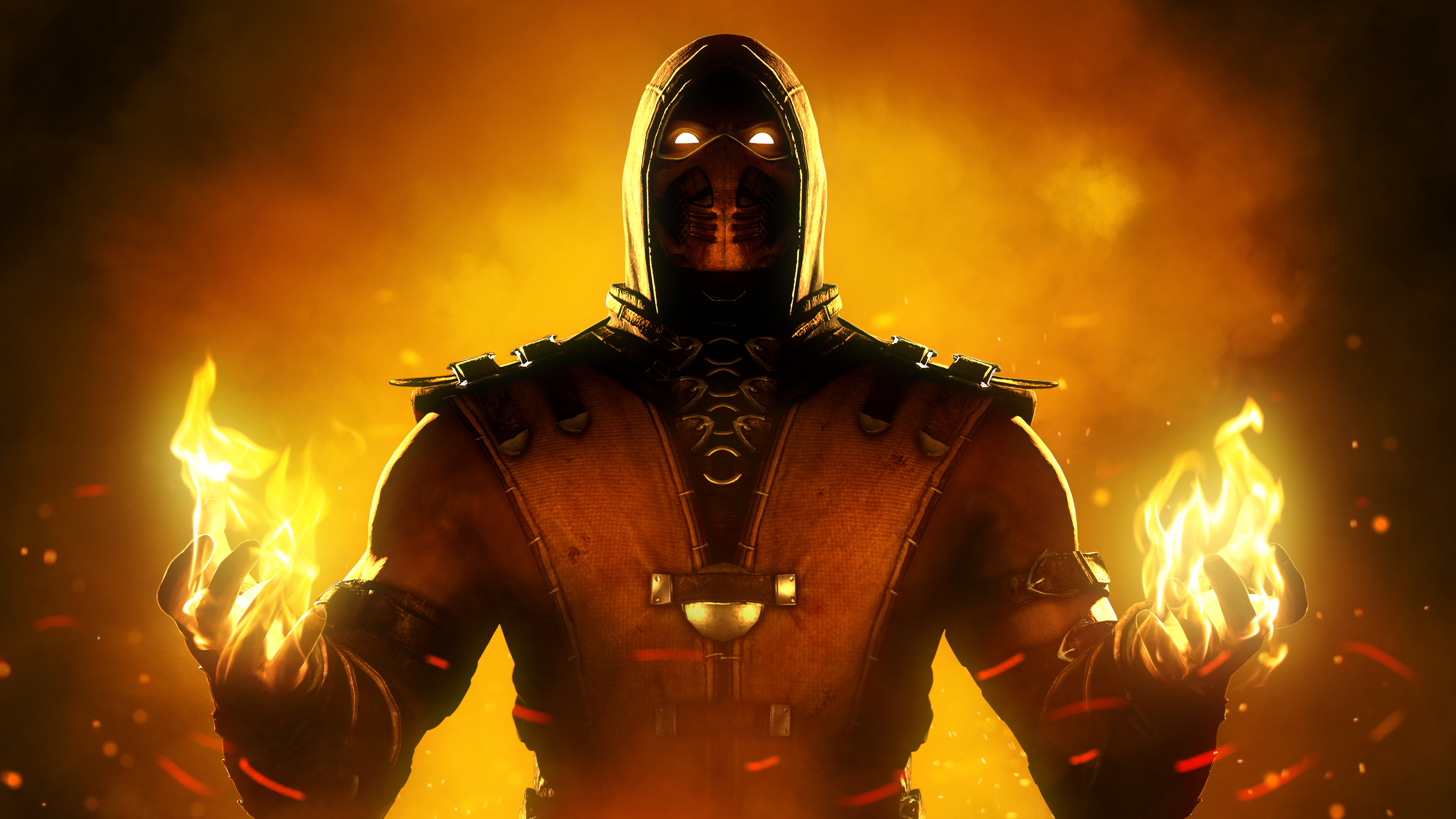 Scorpion from Mortal Kombat with fire HD Wallpaper