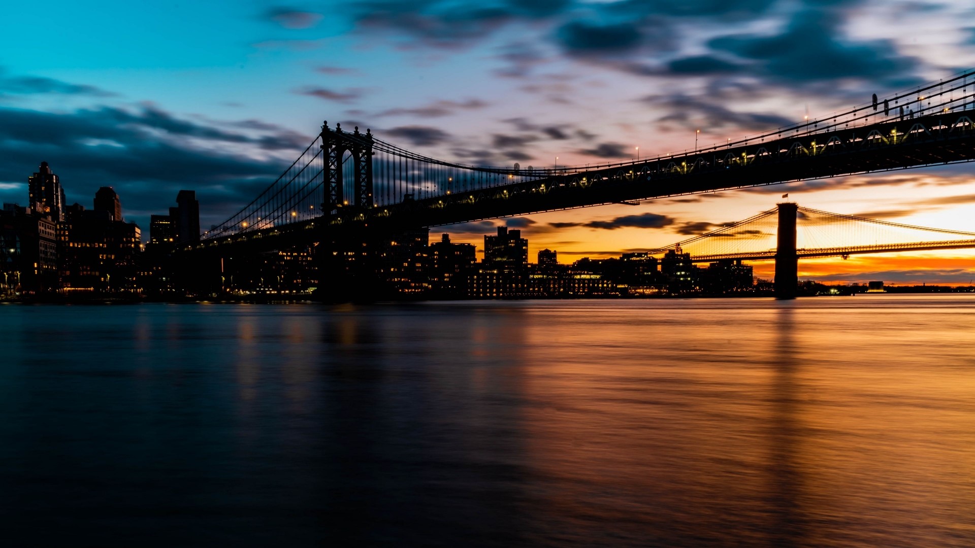 Manhattan Bridge and Brooklyn Bridge at Sunset HD Wallpaper