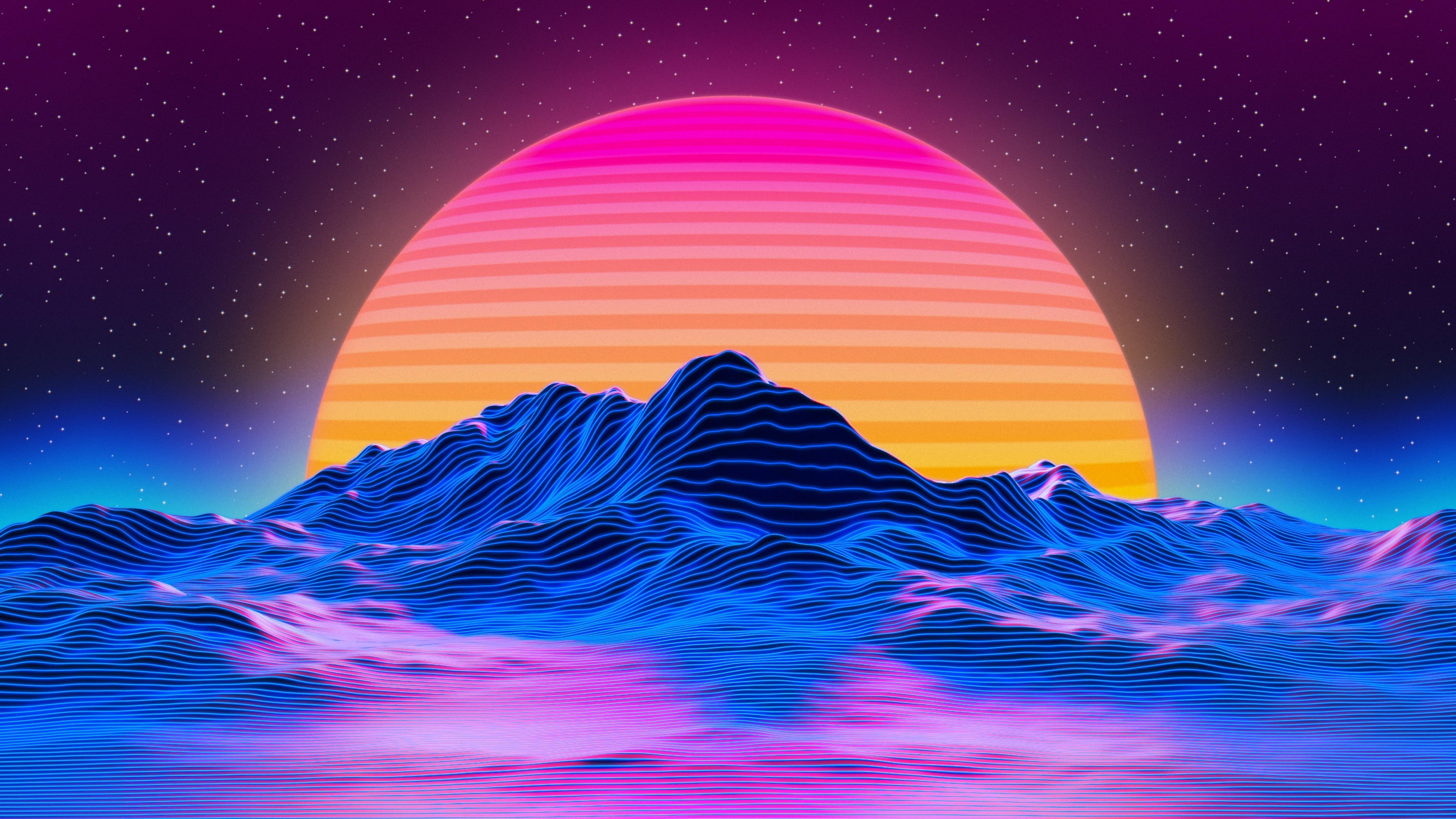 4K Retro Sunset Over Mountains HD Wallpaper