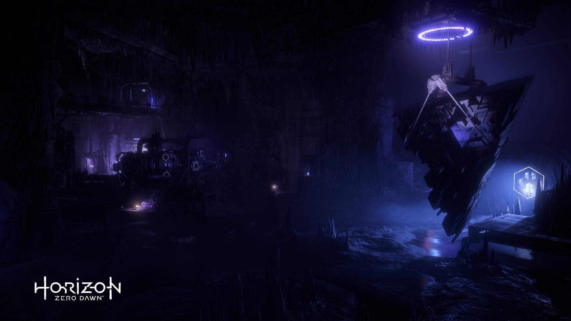 Horizon Zero Dawn interior with glowing machinery HD Wallpaper