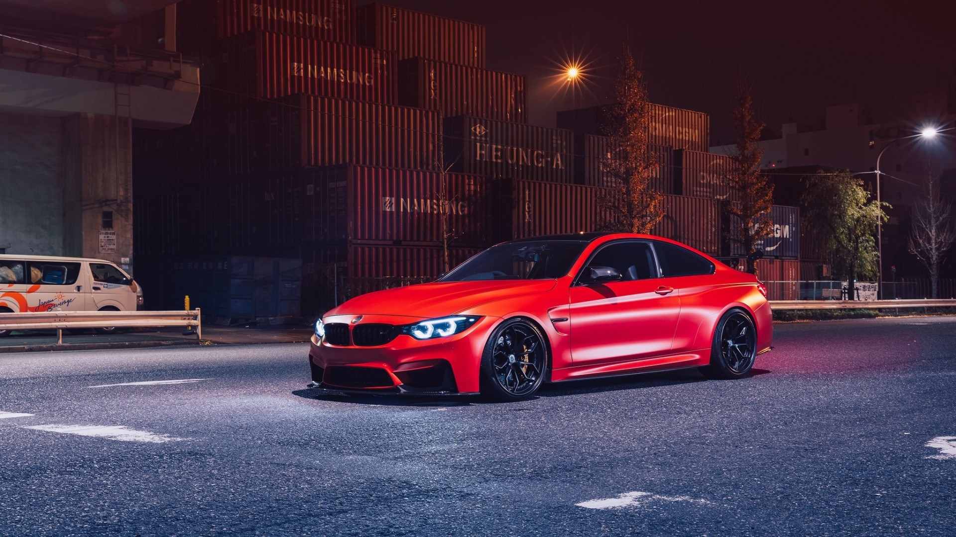 Red BMW M4 Coupe at Night HD Wallpaper