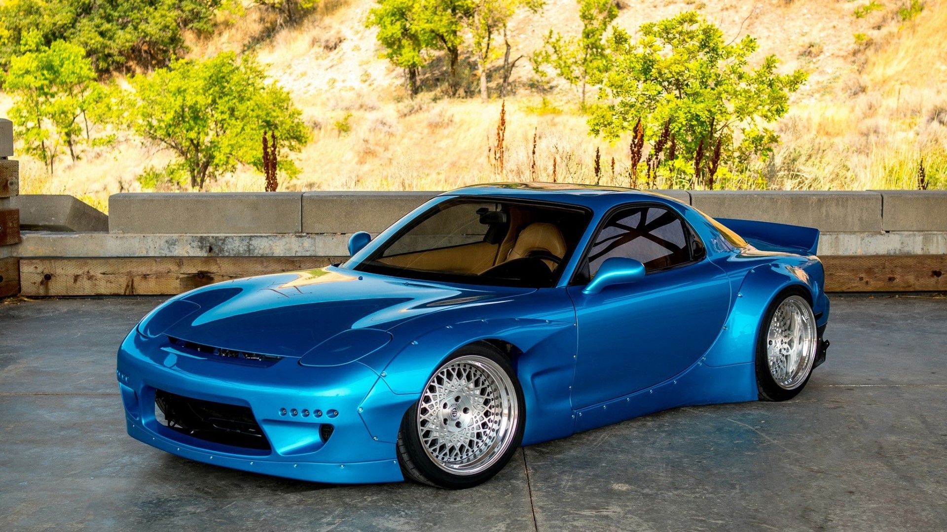 Blue Mazda RX-7 with widebody kit HD Wallpaper