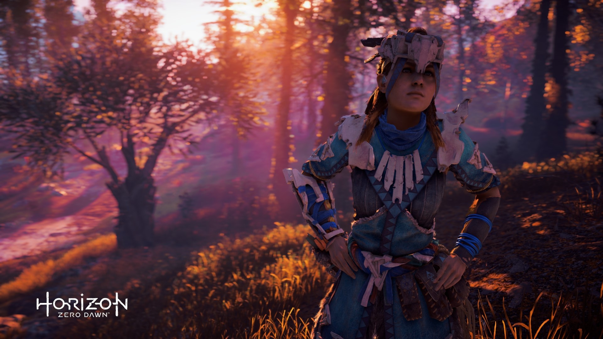 Aloy from Horizon Zero Dawn in a forest HD Wallpaper