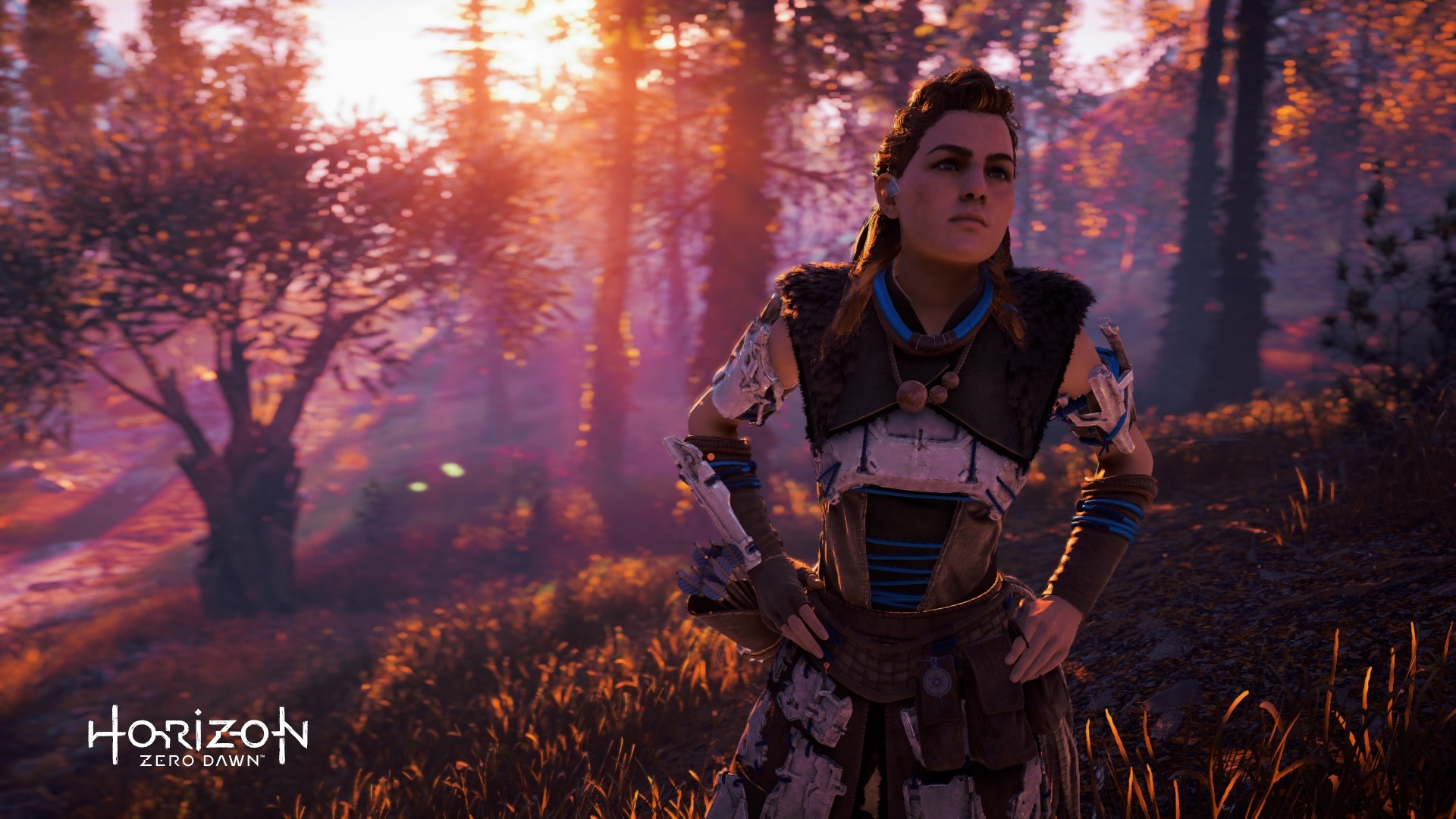 Aloy from Horizon Zero Dawn in a forest HD Wallpaper