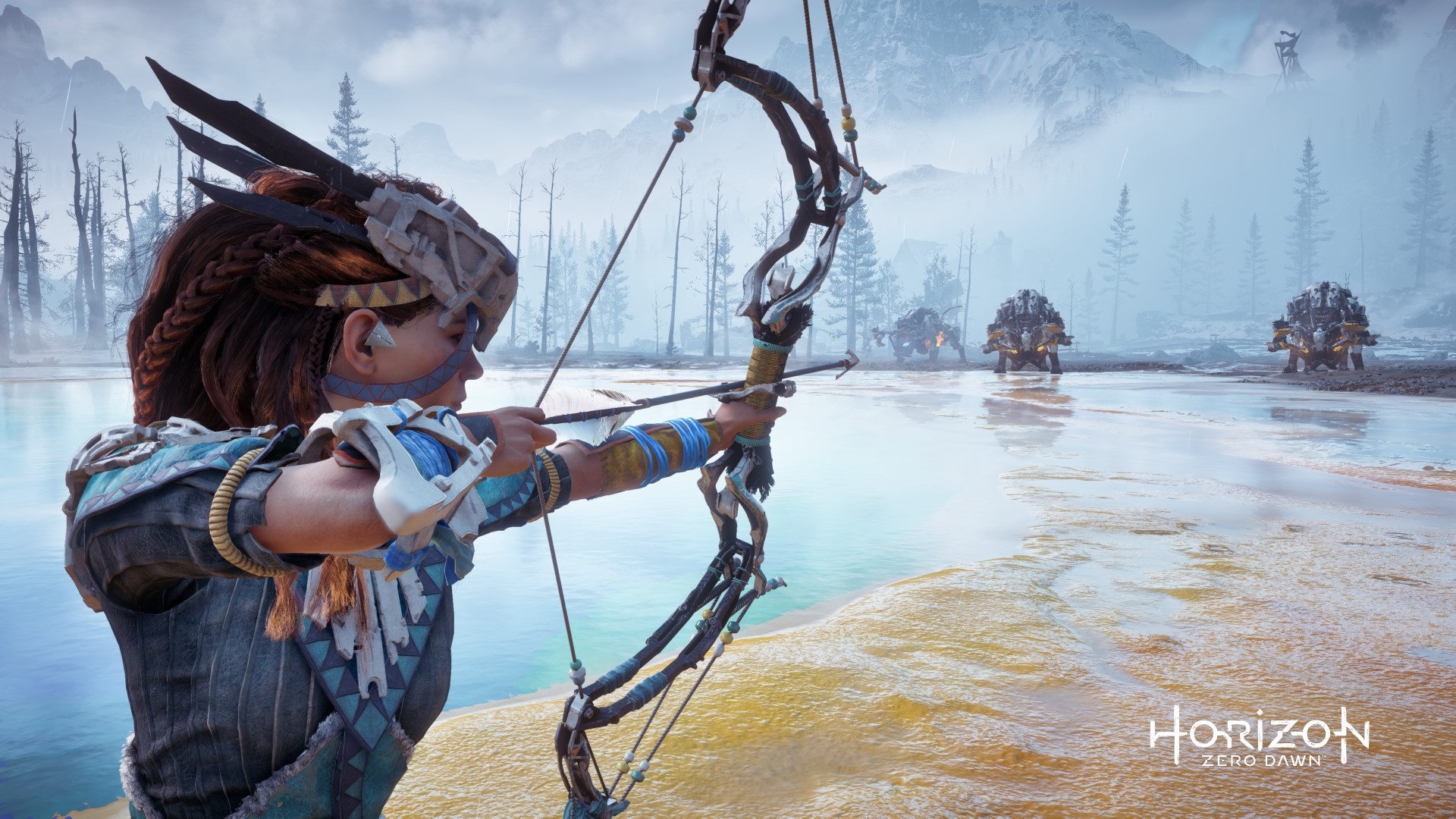 Aloy from Horizon Zero Dawn aims a bow HD Wallpaper