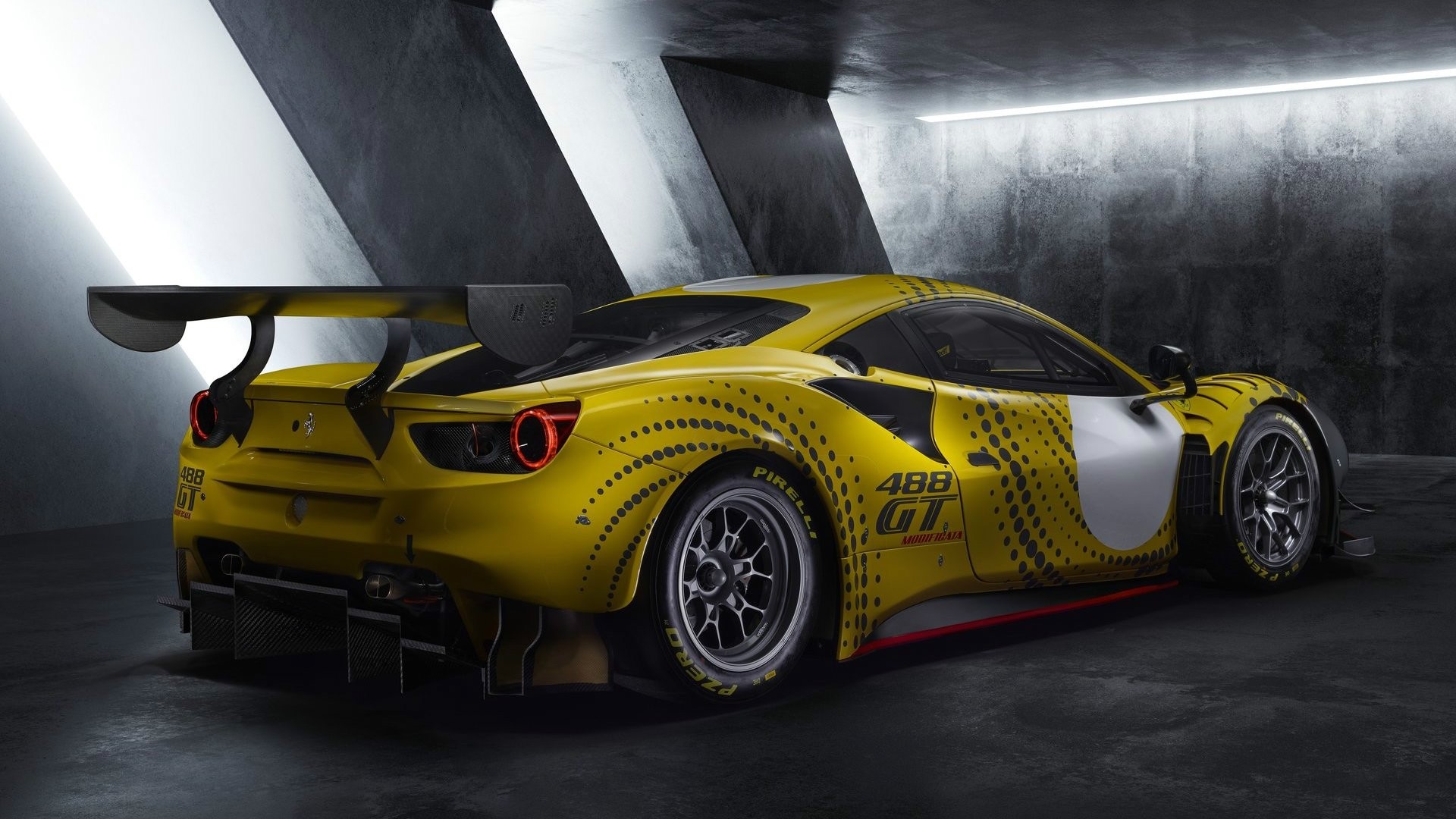 Yellow Ferrari 488 GT race car HD Wallpaper