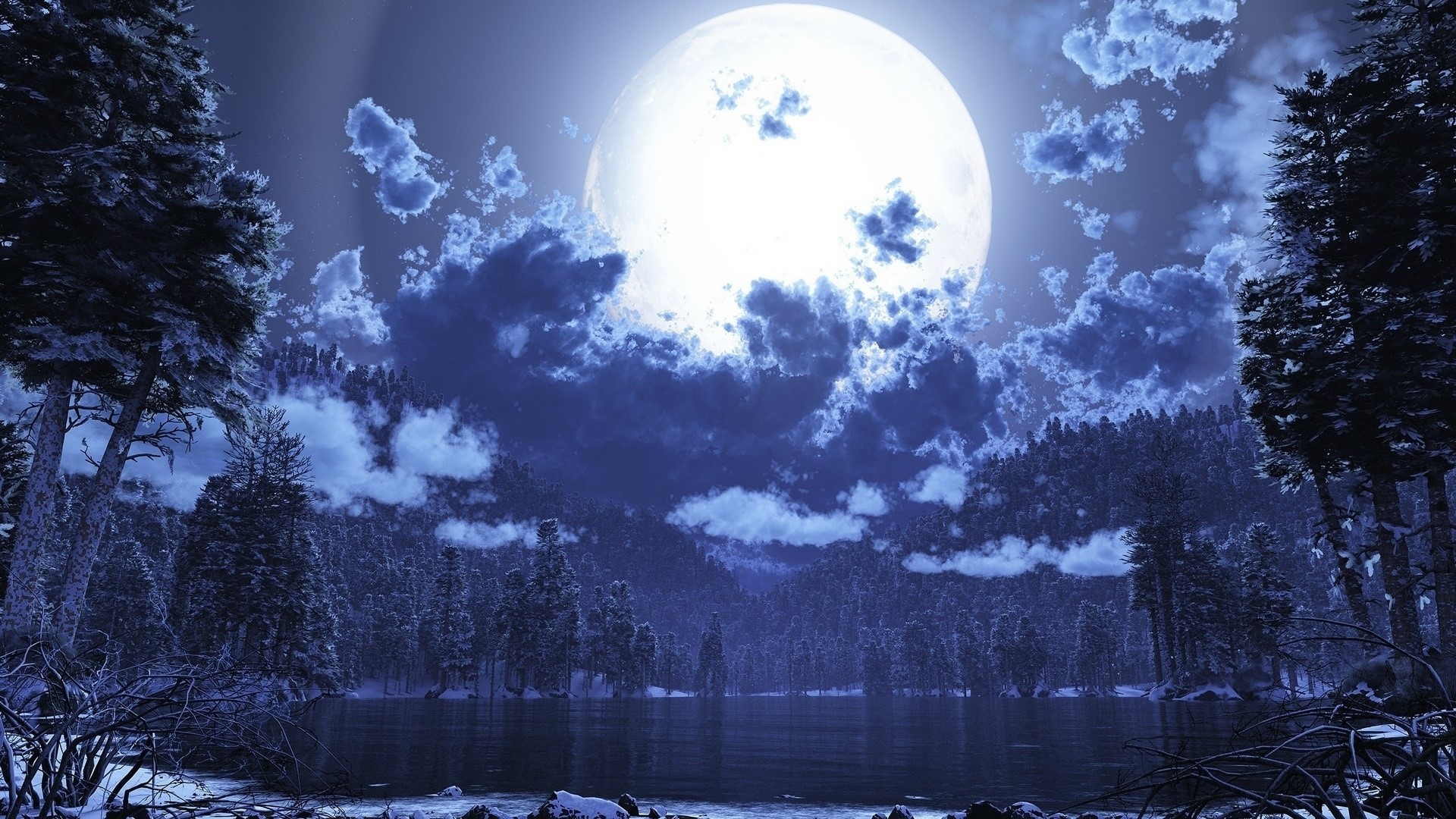 Lake under the moon HD Wallpaper