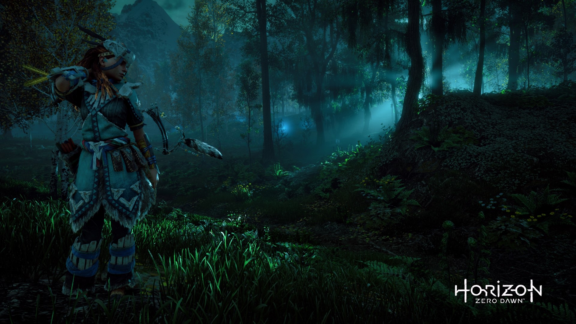 Aloy from Horizon Zero Dawn in a forest HD Wallpaper