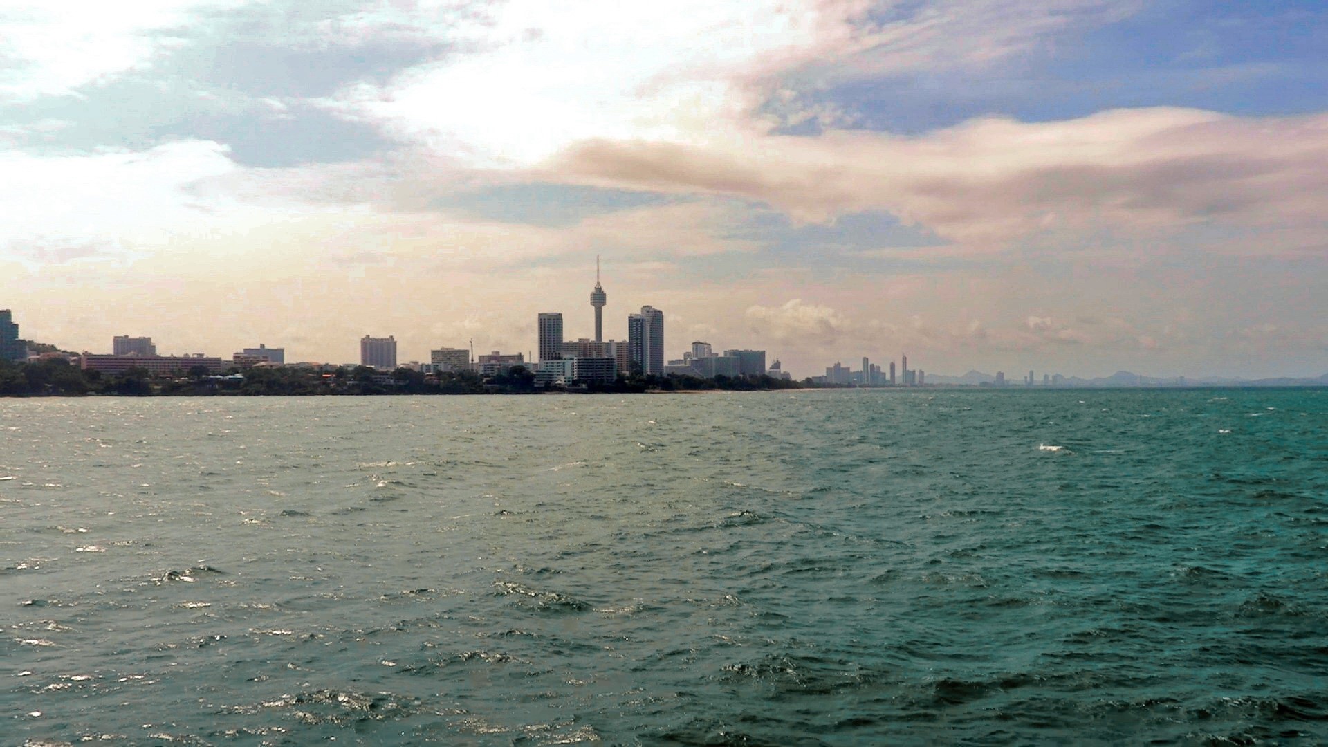 Pattaya cityscape and coastline from the sea HD Wallpaper