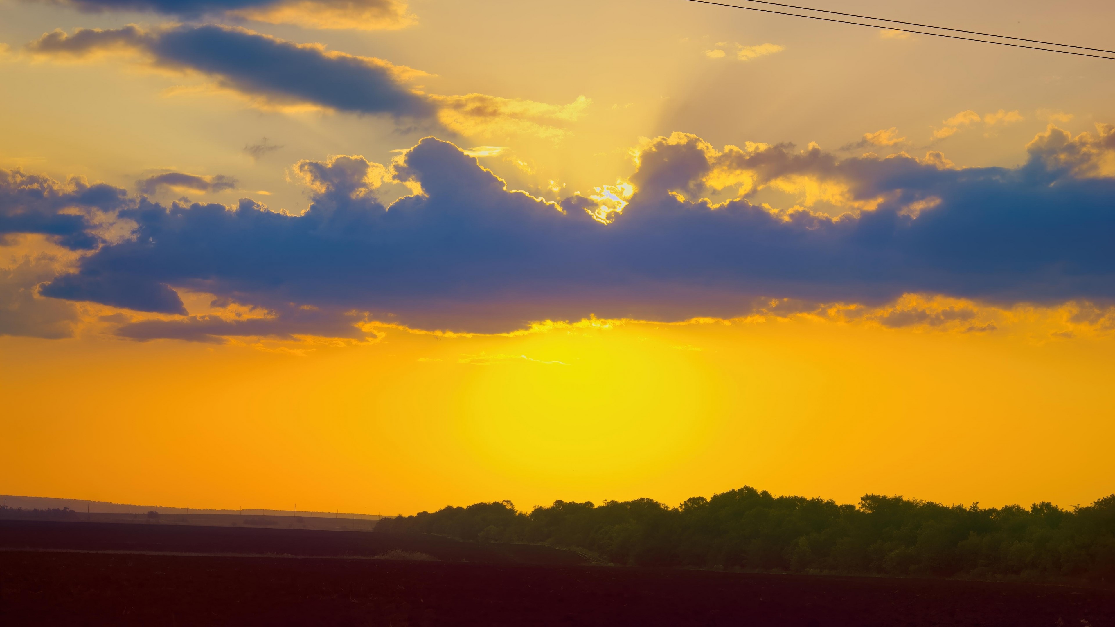 4K Evening Sunset Over Fields HD Wallpaper