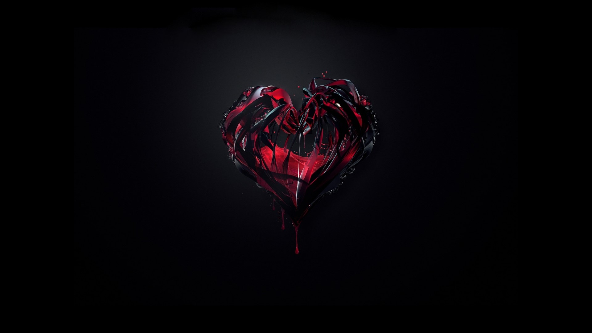 A broken red heart on a black background HD Wallpaper