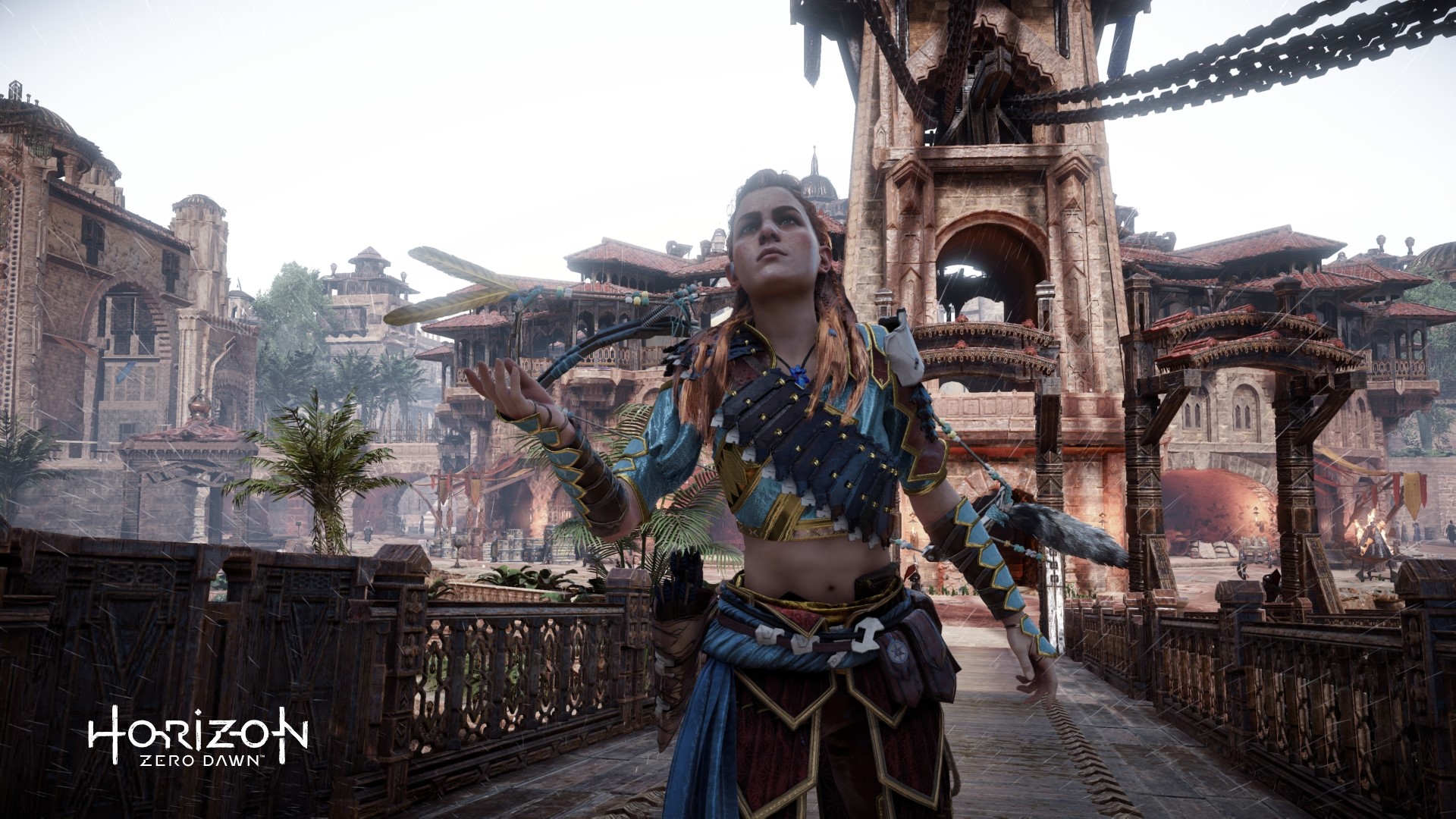 Aloy from Horizon Zero Dawn in a city HD Wallpaper