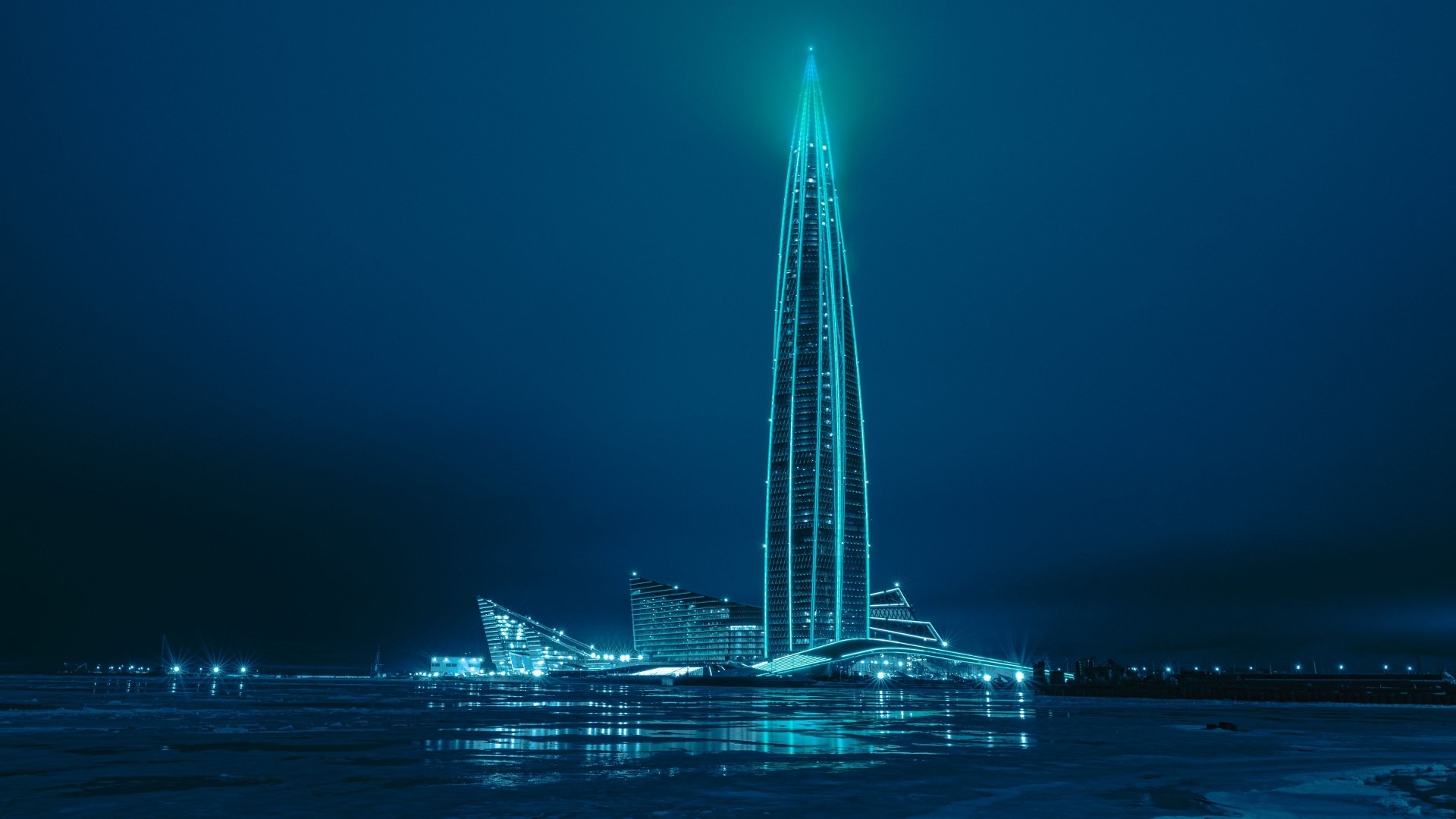 Lakhta Center skyscraper at night HD Wallpaper