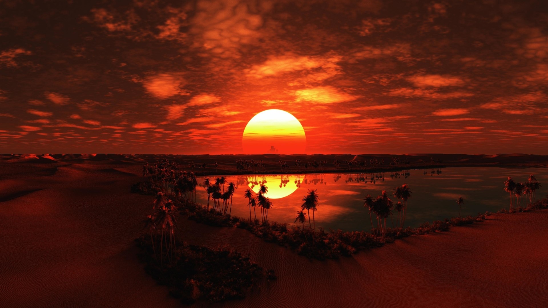 Desert Oasis at Sunset HD Wallpaper