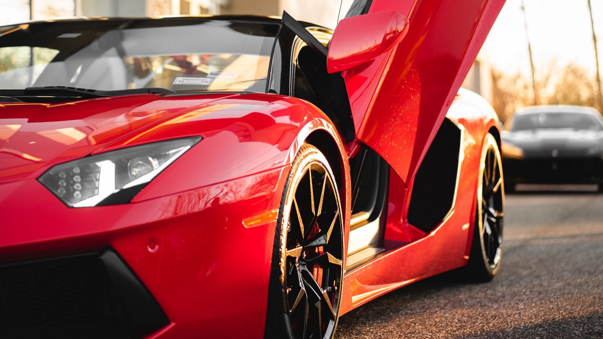 Red Lamborghini Aventador with Scissor Doors HD Wallpaper