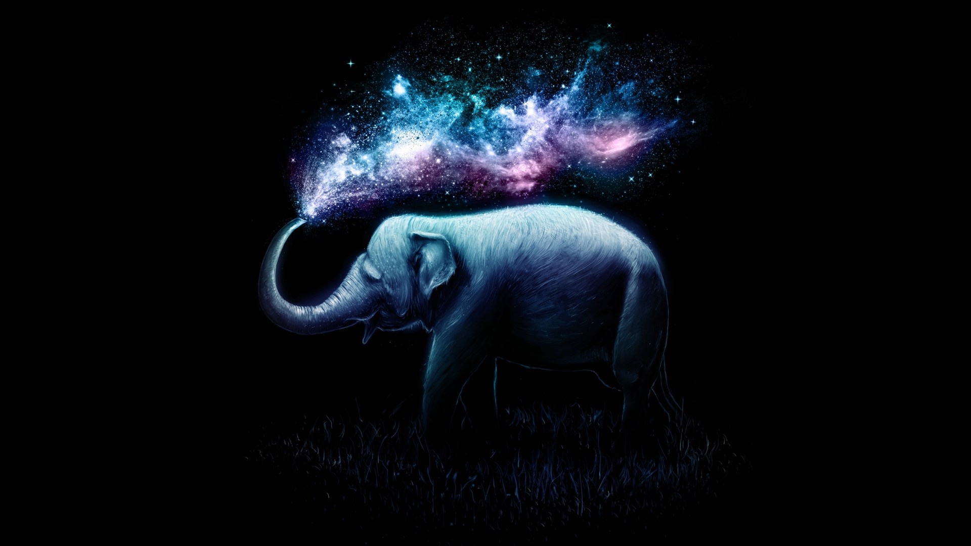 Elephant spraying galaxy from trunk HD Wallpaper