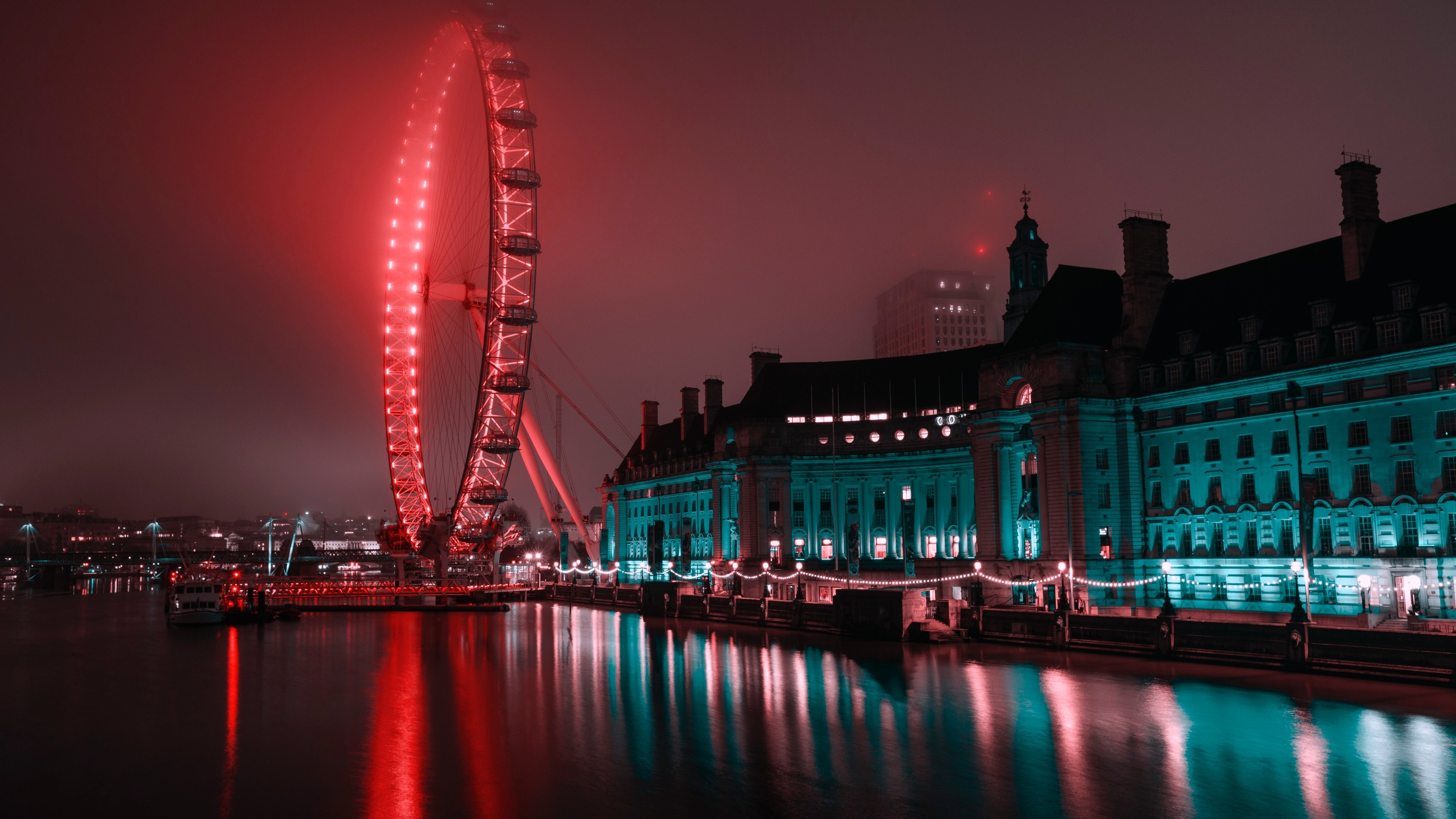 London Eye Ferris wheel at night HD Wallpaper