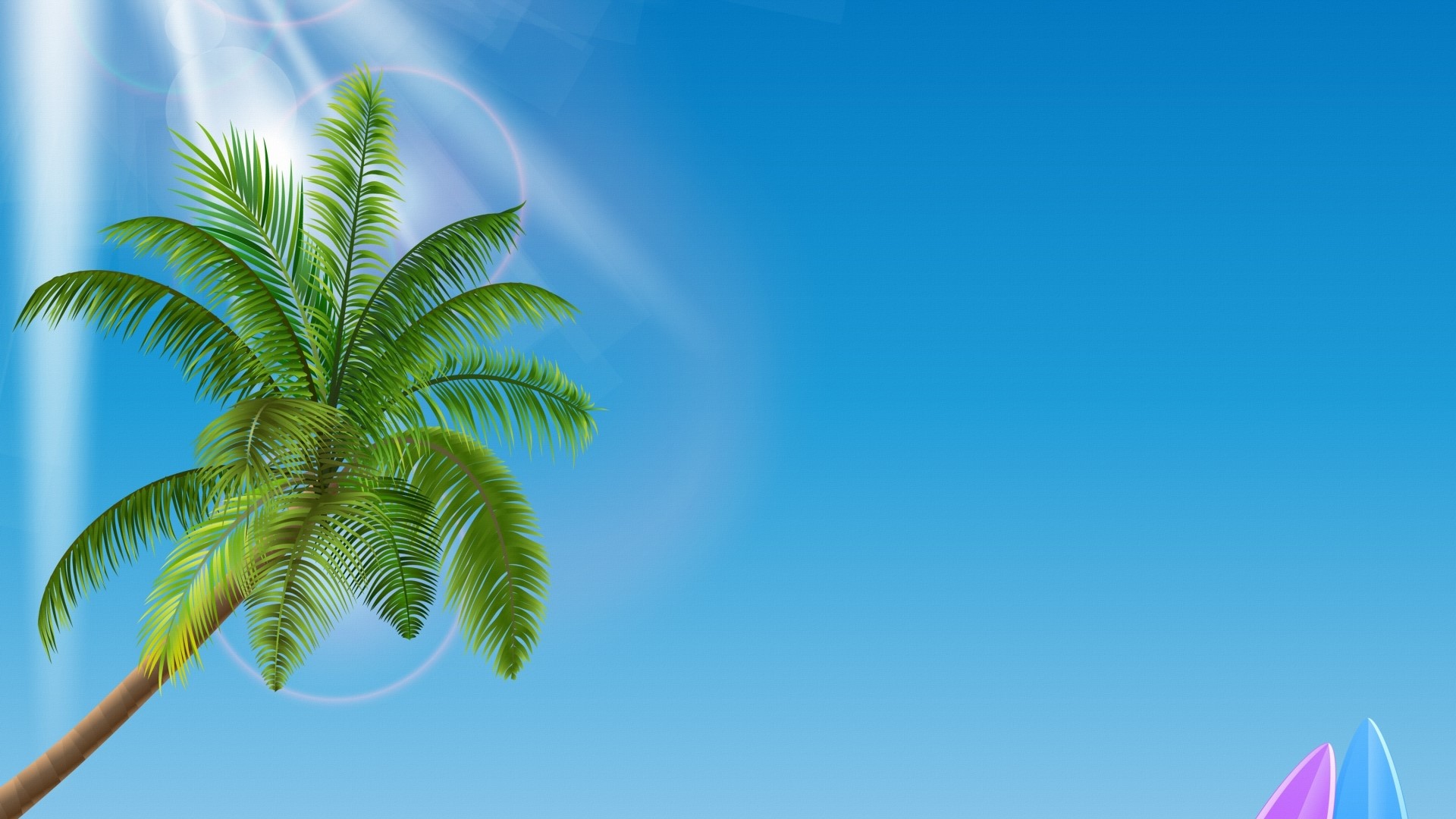 Palm tree and surfboards on a clear blue sky HD Wallpaper