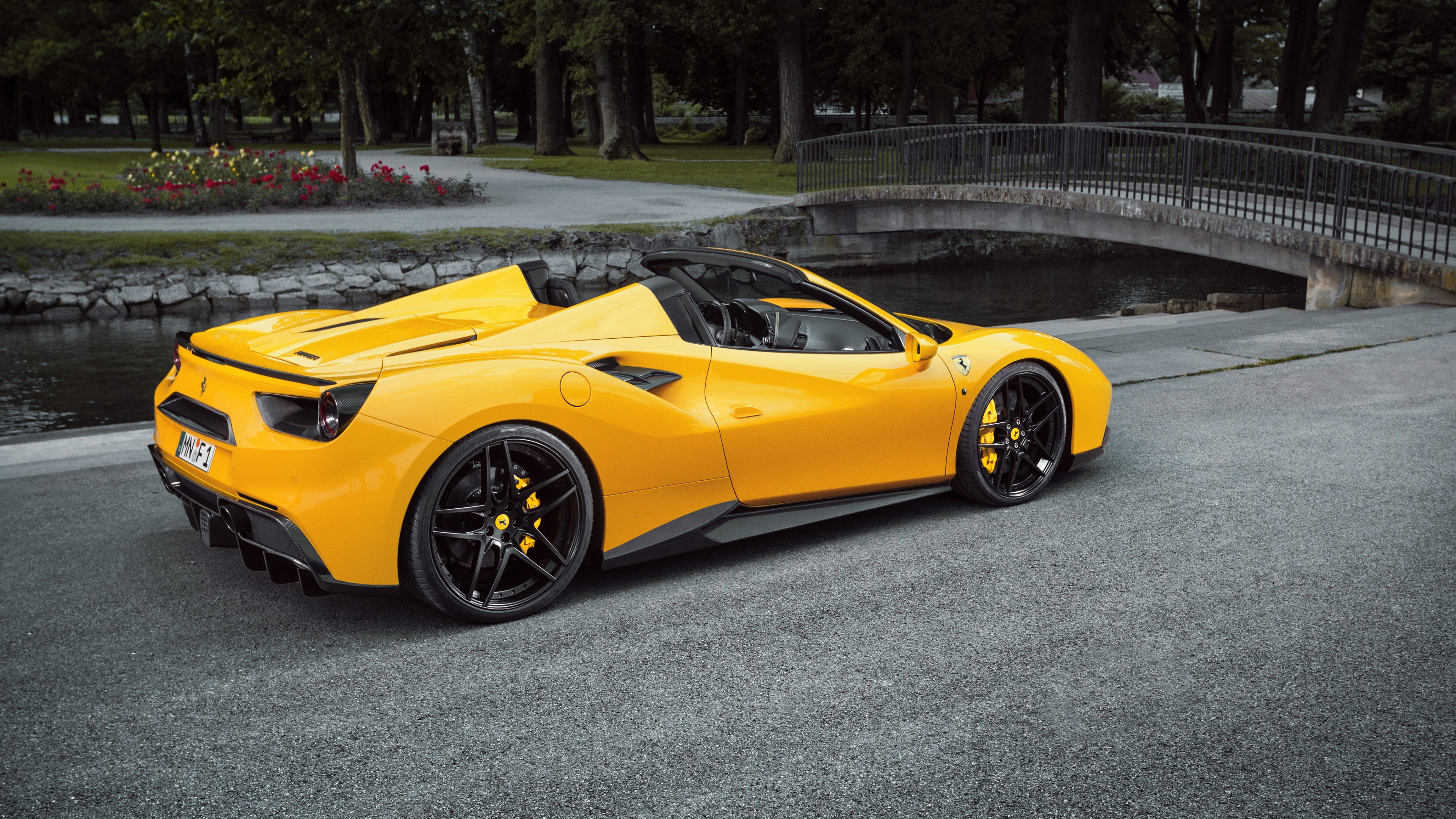 Yellow Ferrari 488 Spider on Asphalt HD Wallpaper
