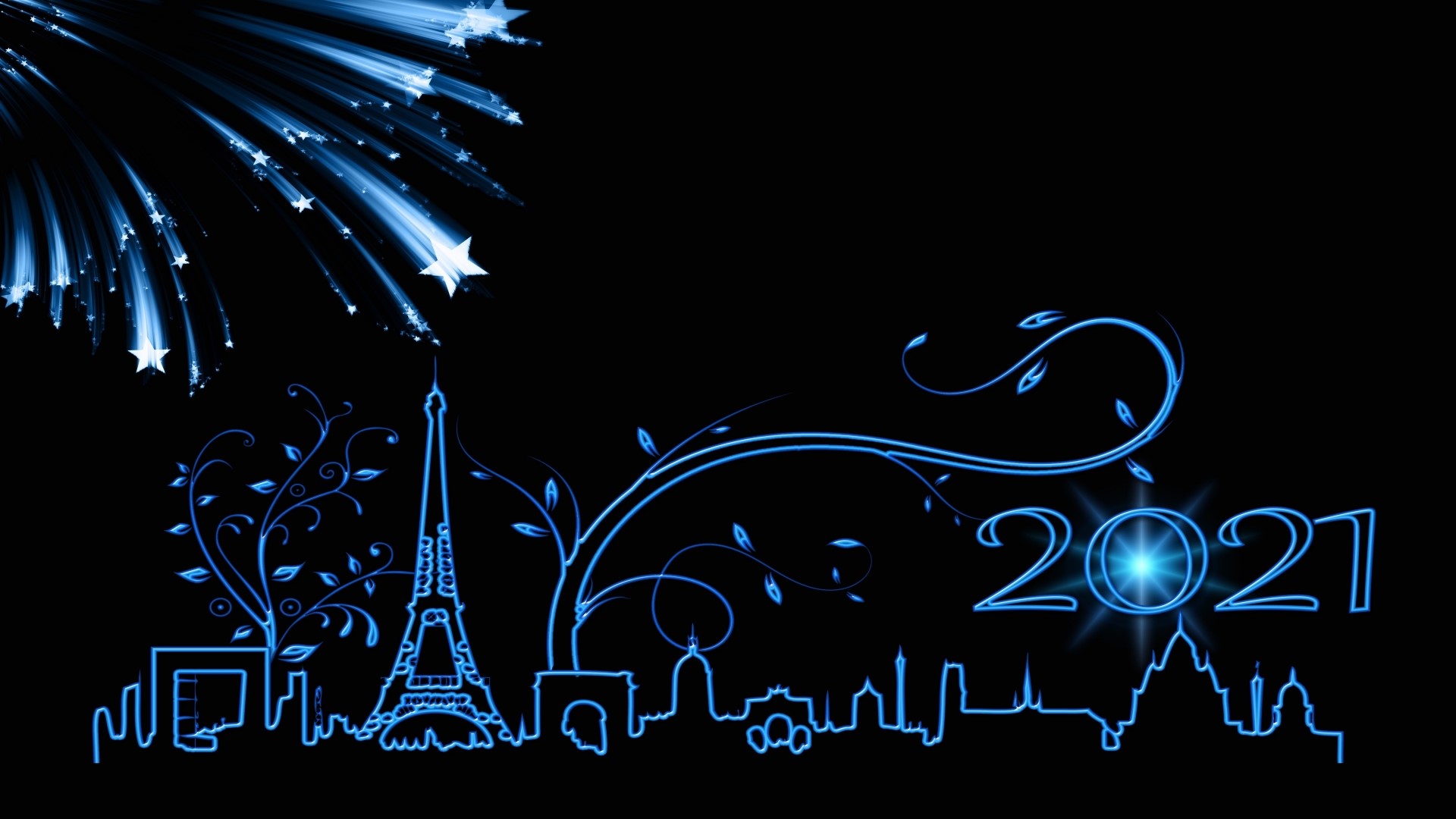 New Year 2021 Paris Skyline Fireworks HD Wallpaper