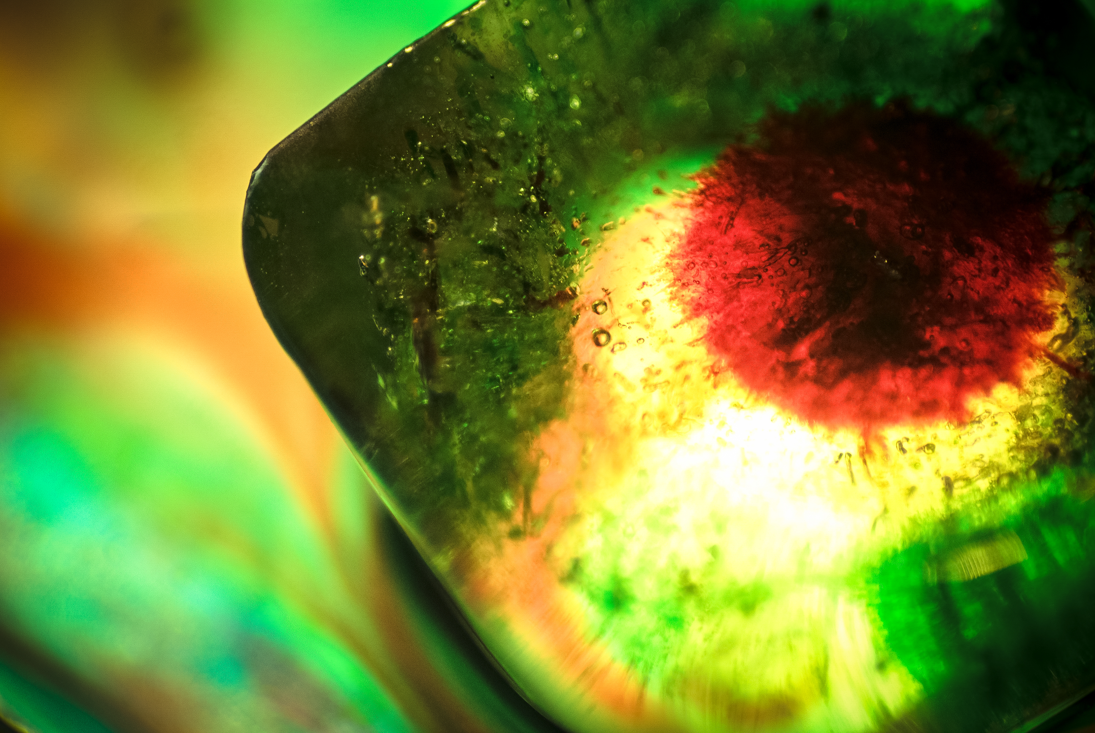 Macro shot of ice with red and green colors HD Wallpaper