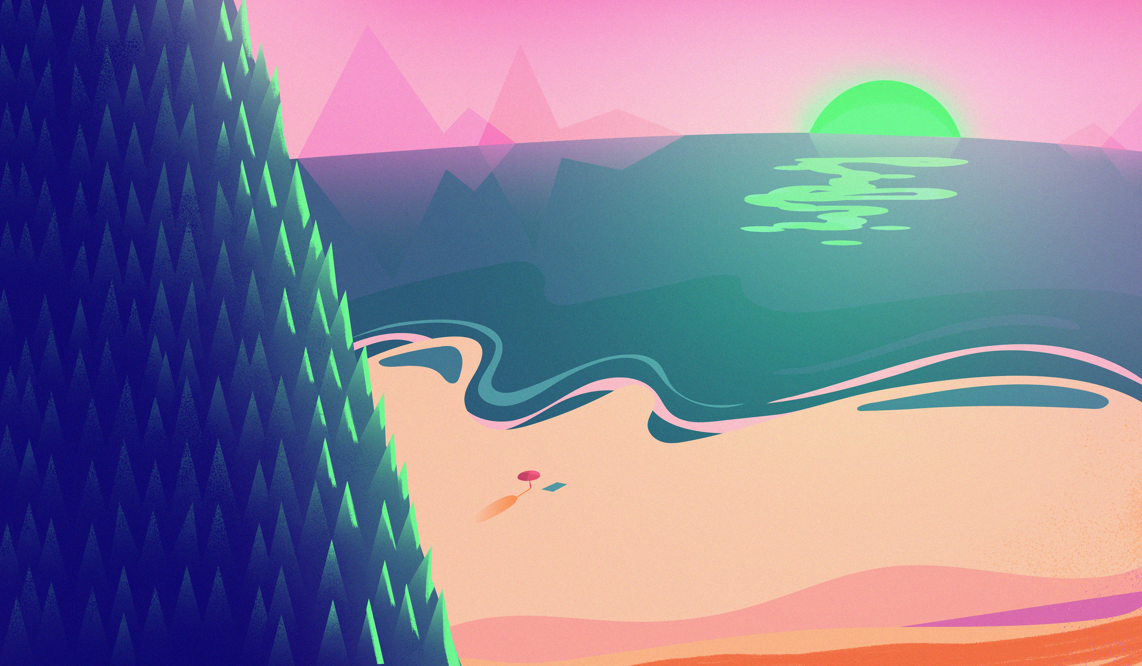 4K Neon Sunset Beach Landscape HD Wallpaper
