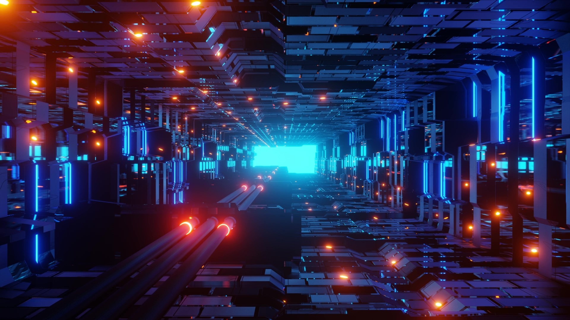 Futuristic Neon Tunnel HD Wallpaper