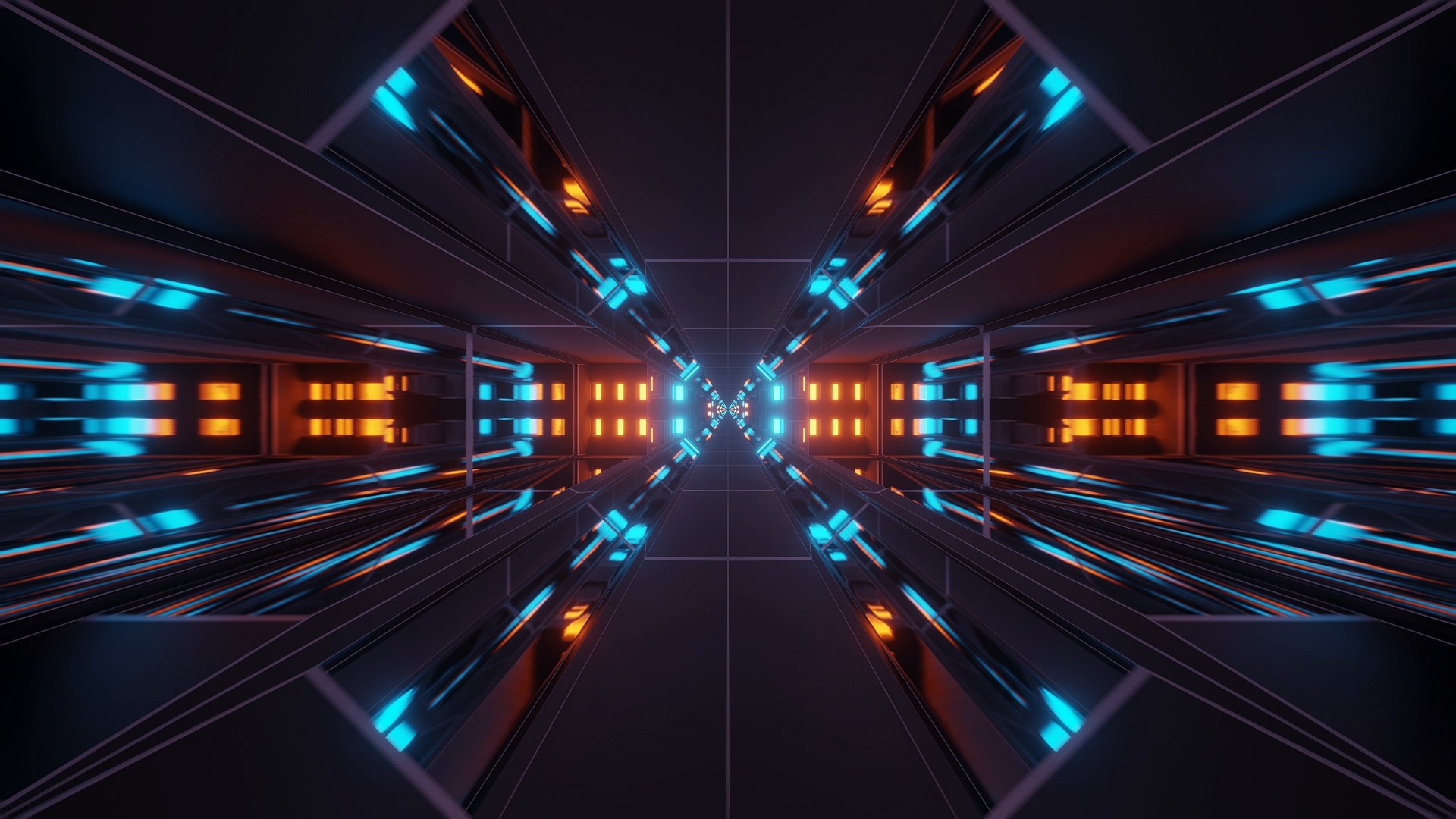Futuristic Sci-Fi Tunnel with Neon Lights HD Wallpaper