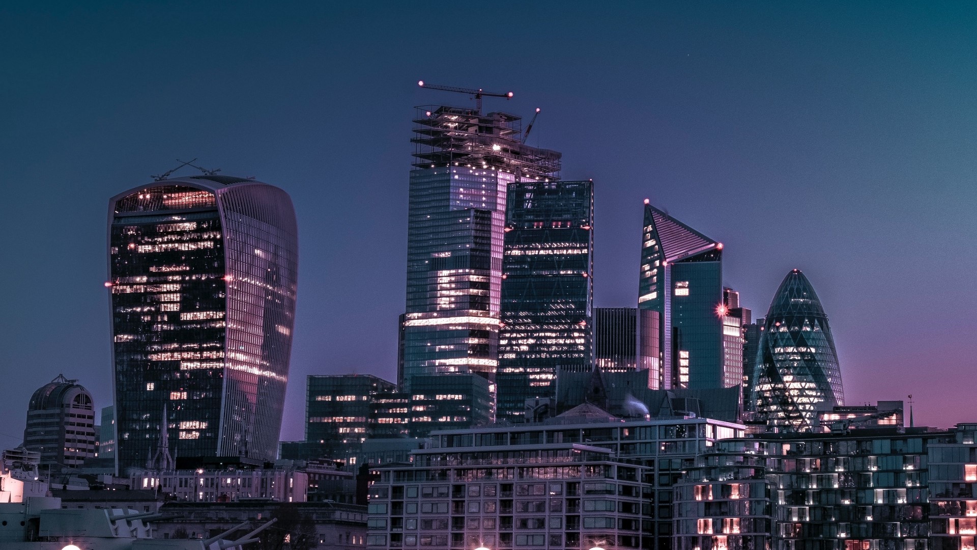 Night cityscape with modern skyscrapers HD Wallpaper