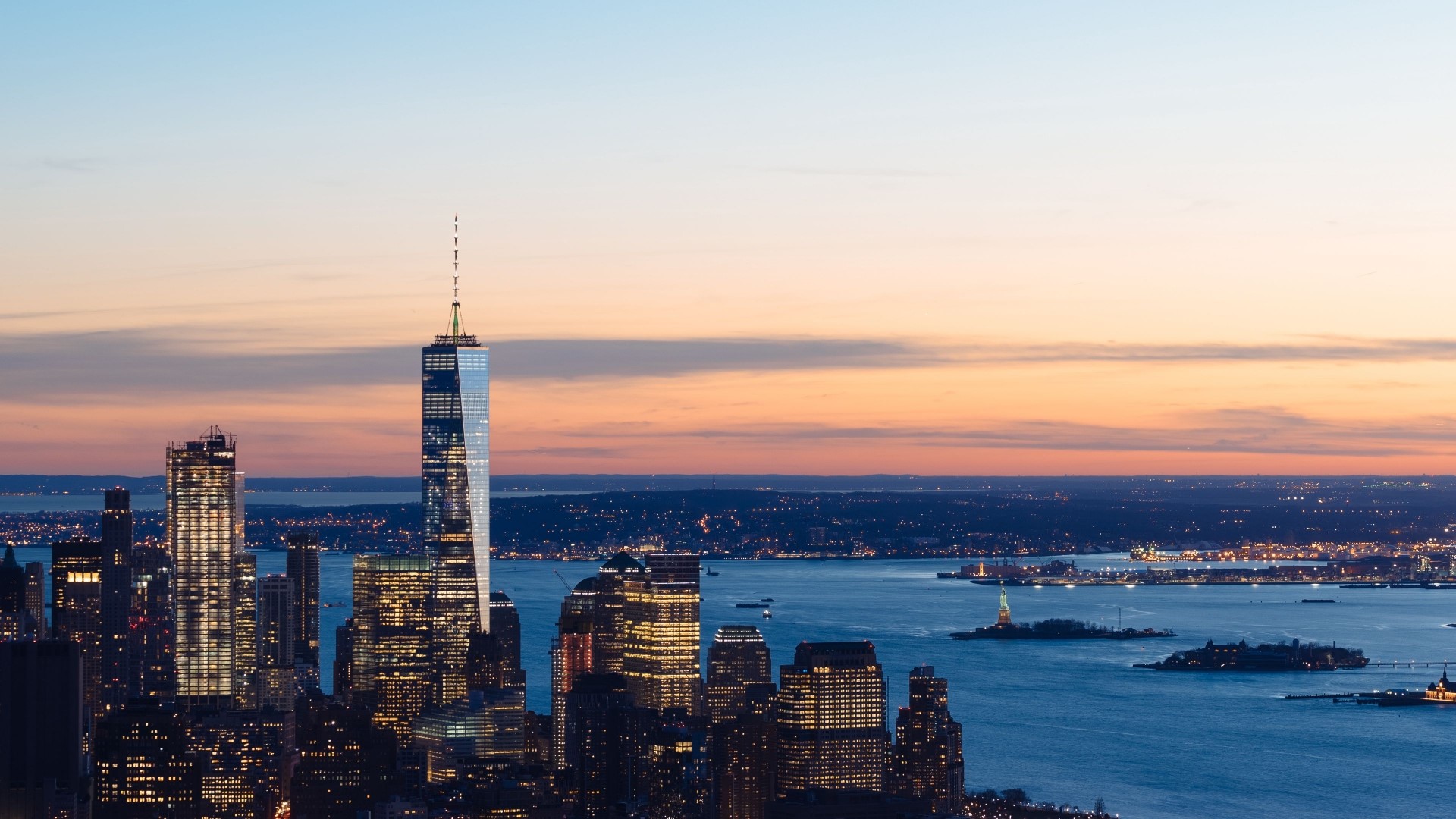 New York City Skyline at Dusk HD Wallpaper