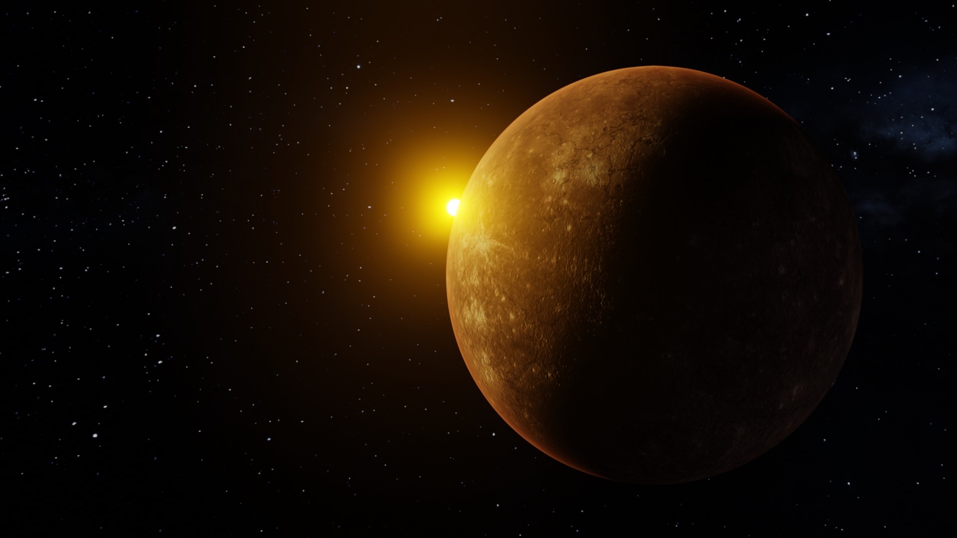 Planet Mercury with Sun and Stars HD Wallpaper