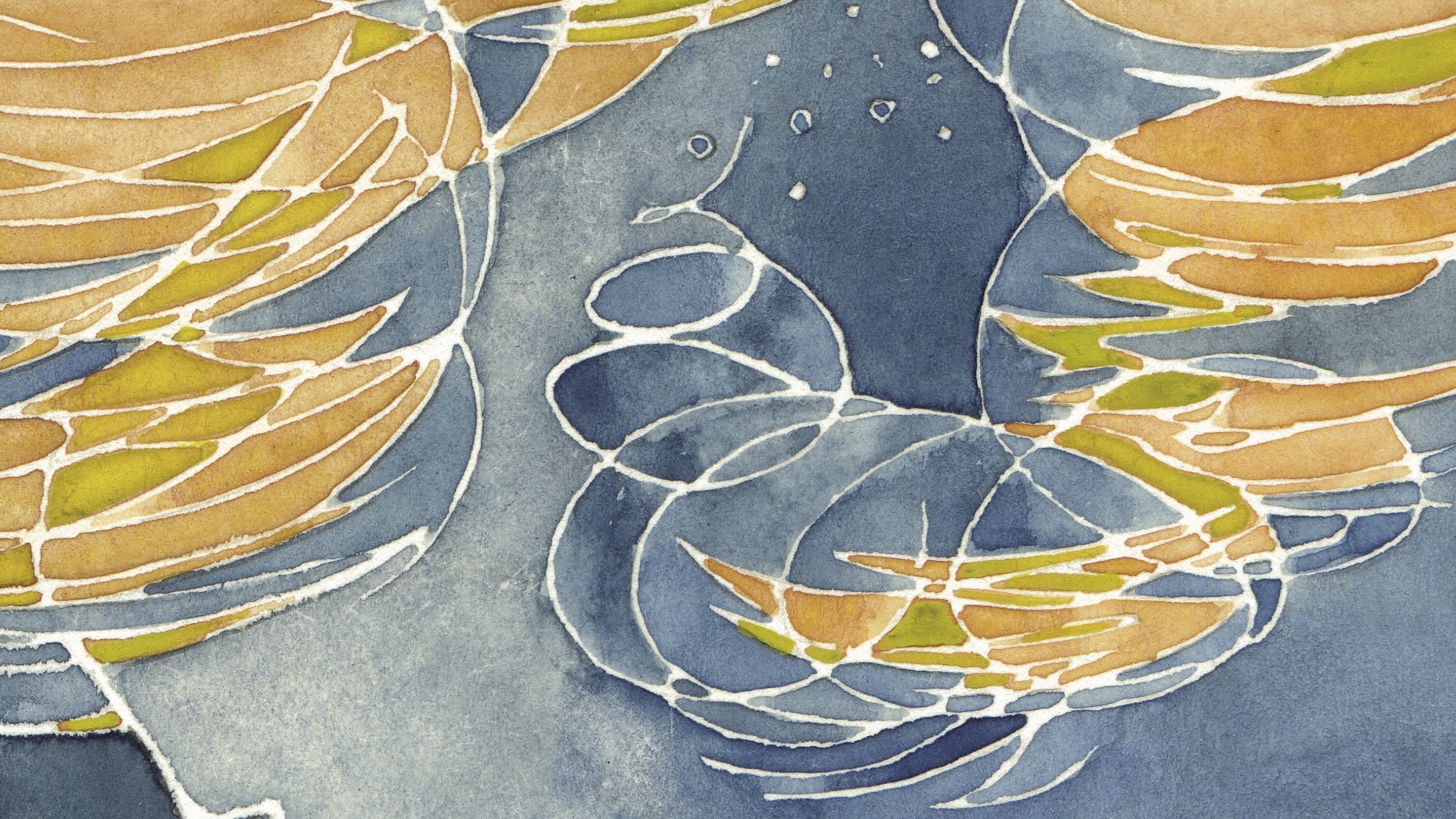 Watercolor abstraction with blue, brown, and yellow shapes HD Wallpaper