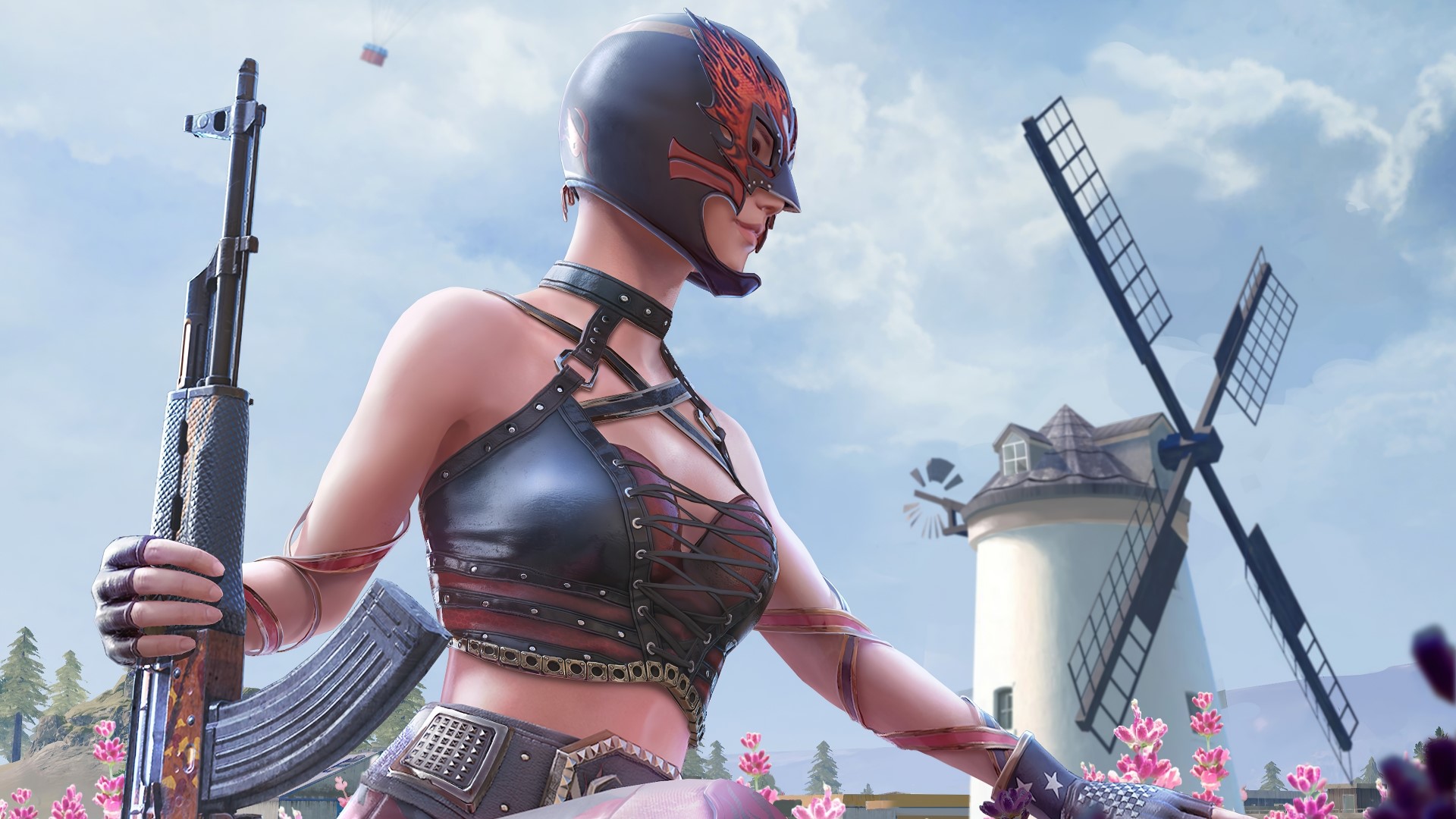 PlayerUnknown's Battlegrounds character with AK-47 and windmill HD Wallpaper