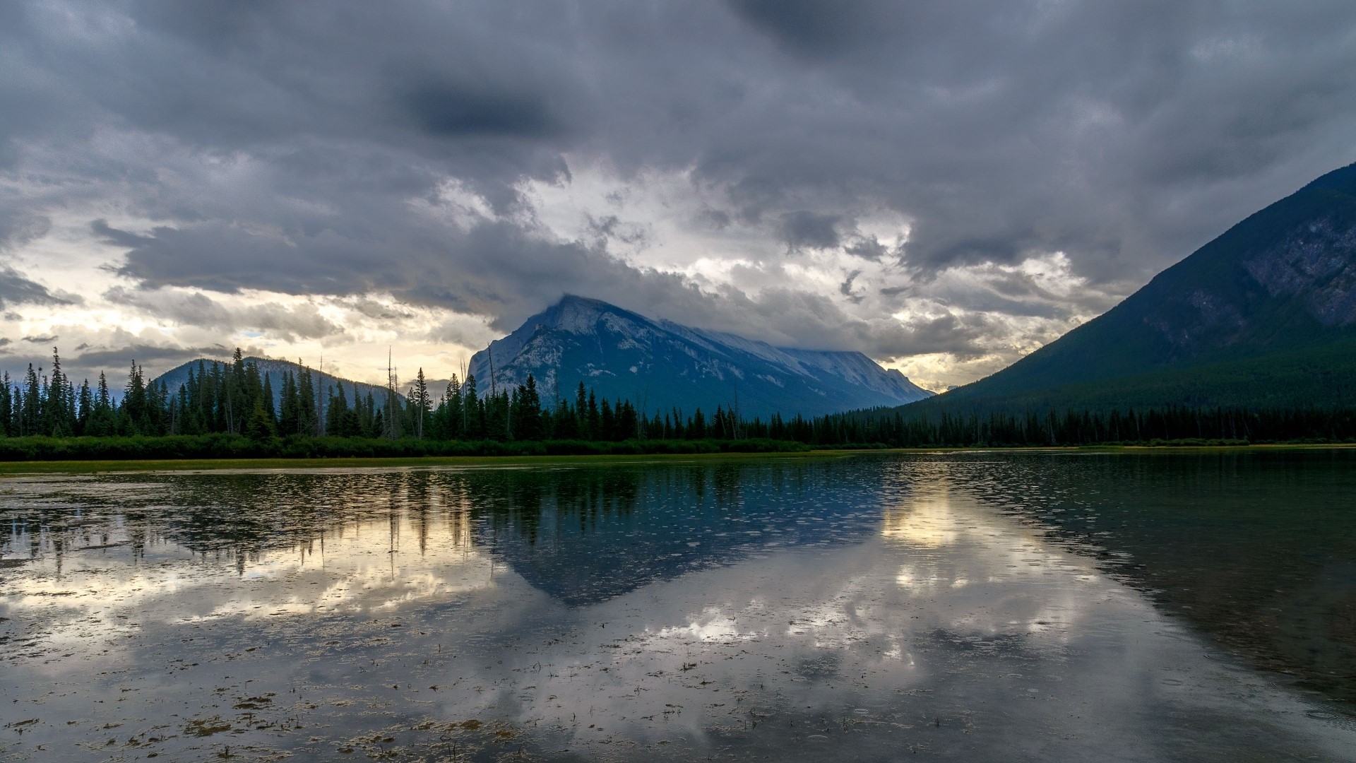 Lake and Mountains Under Cloudy Sky HD Wallpaper