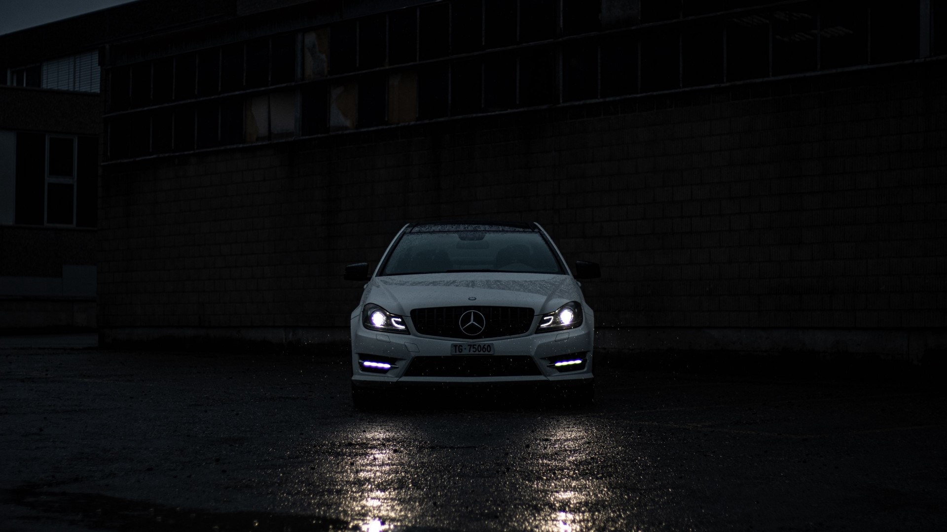 Mercedes-Benz C-Class Coupe on wet asphalt HD Wallpaper