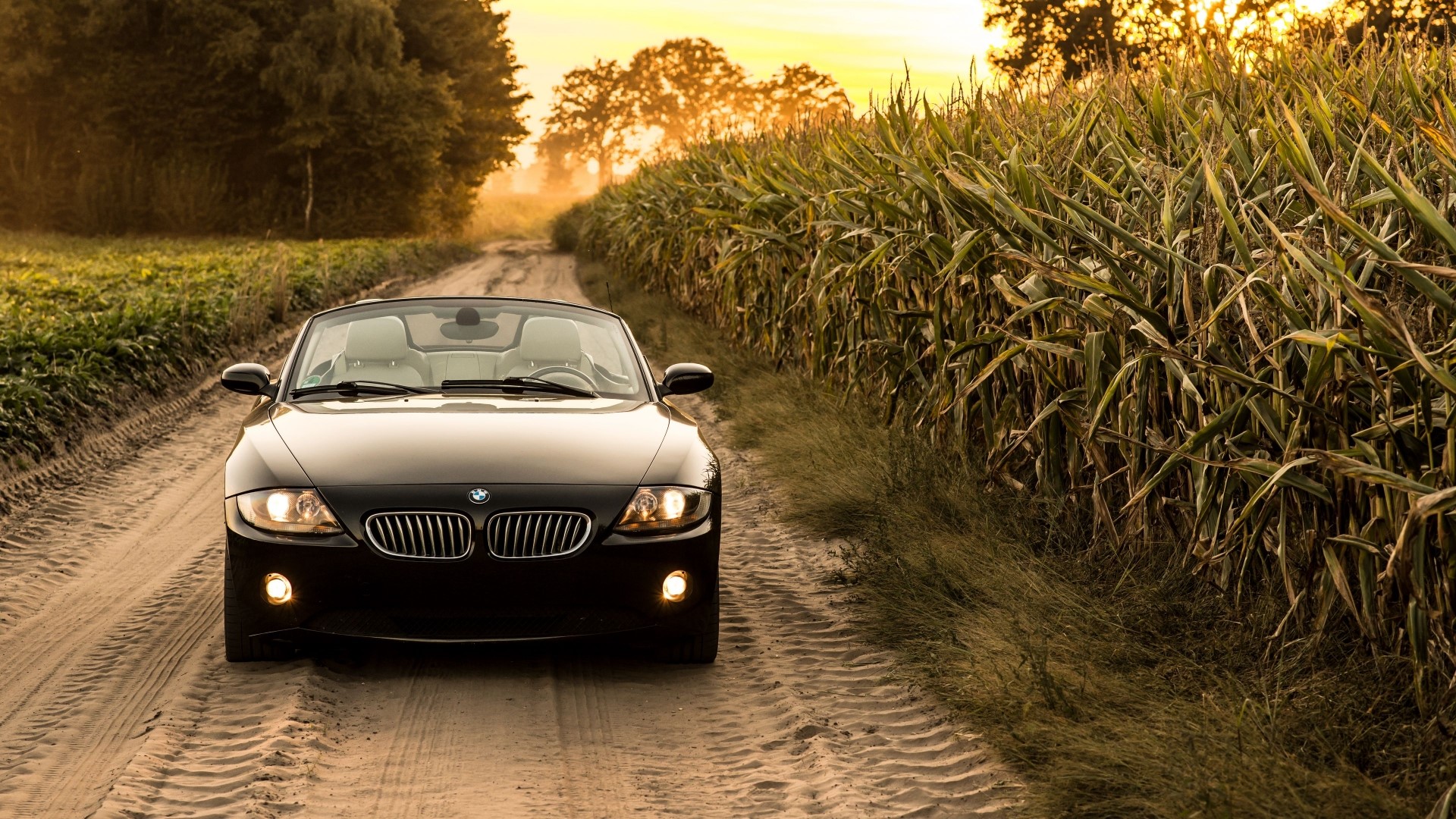 Black BMW Z4 Convertible on a dirt road HD Wallpaper