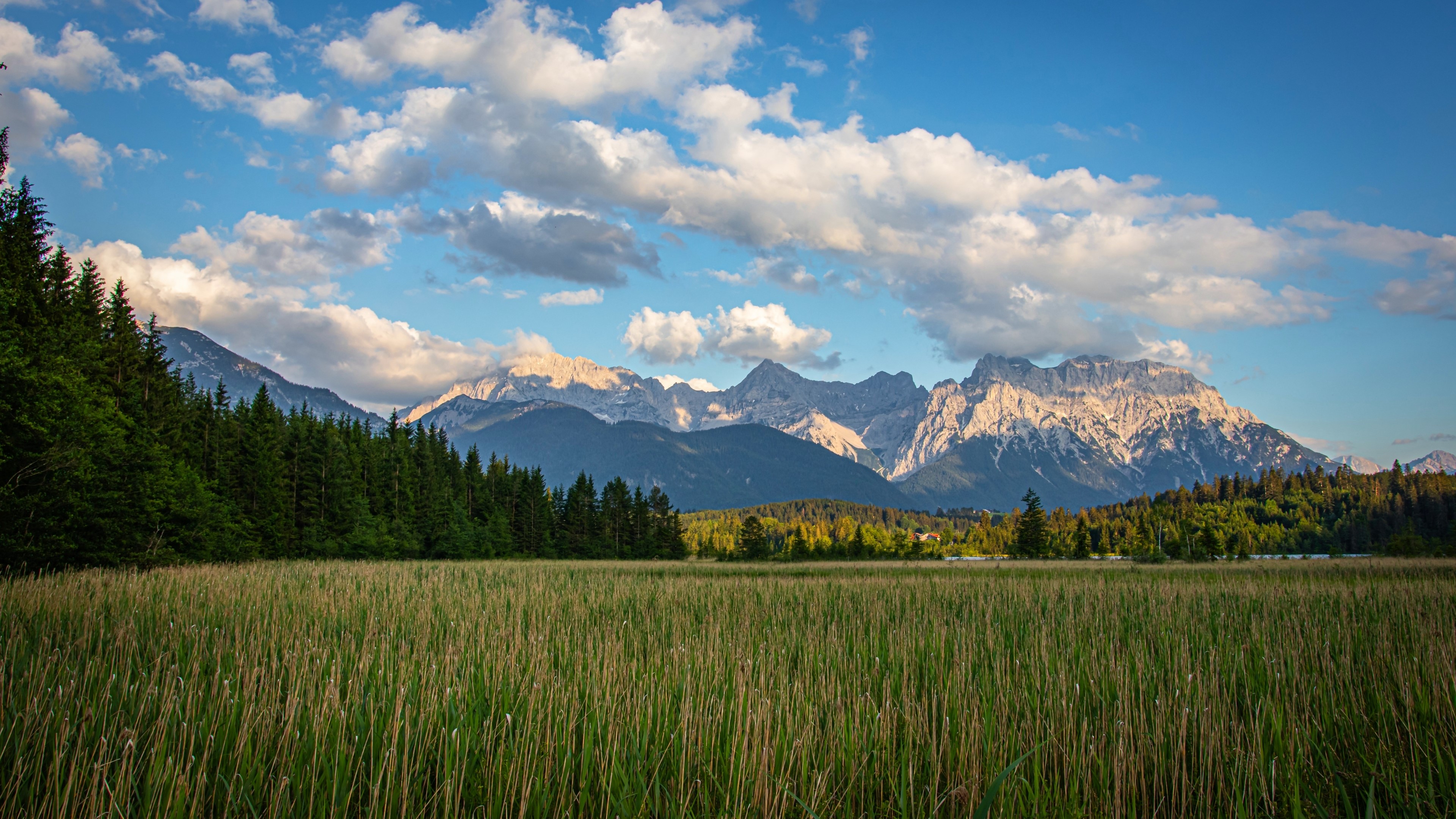4K Nature Landscape with Mountains and Field HD Wallpaper