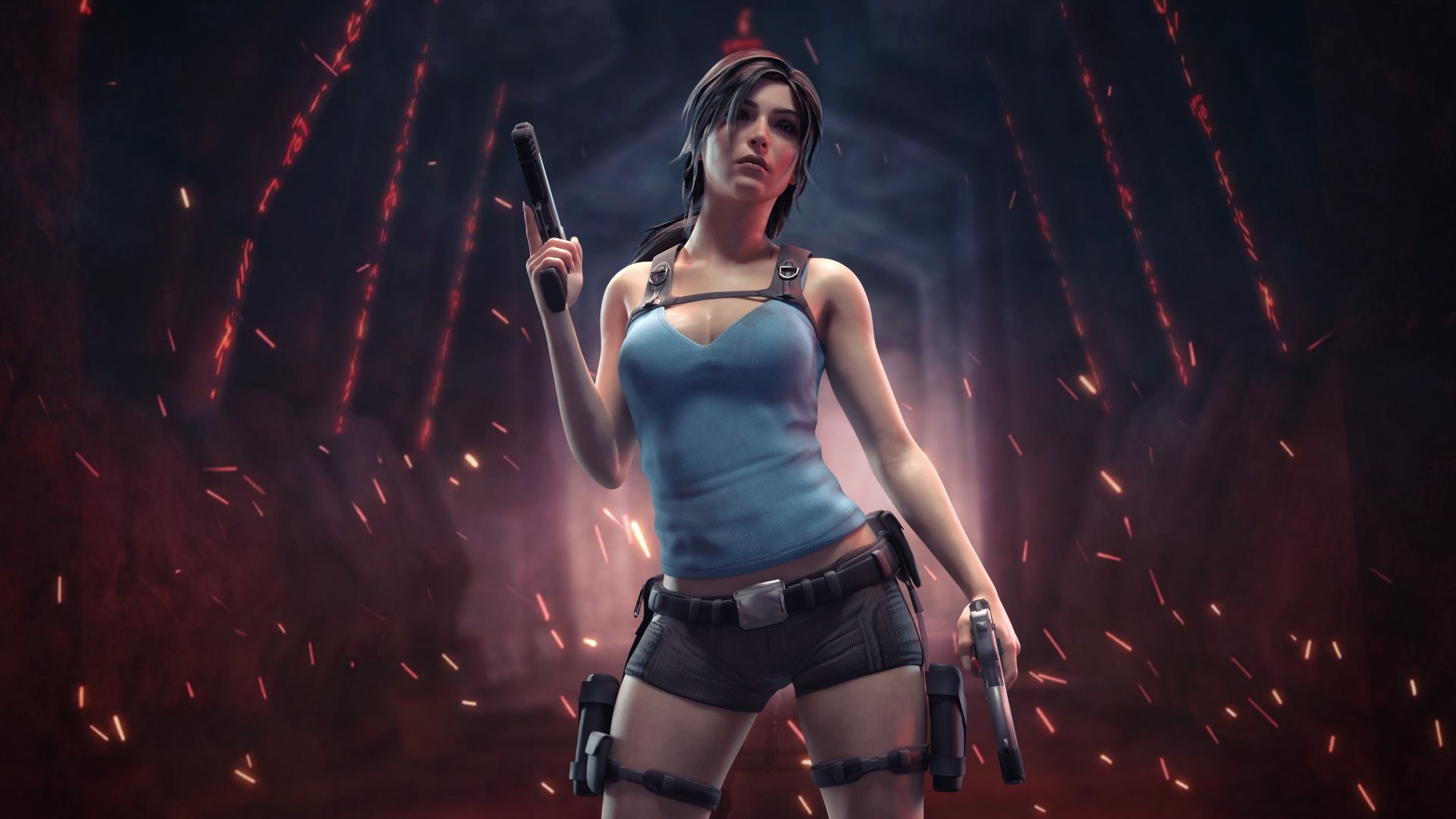 Lara Croft from Tomb Raider holding pistols HD Wallpaper