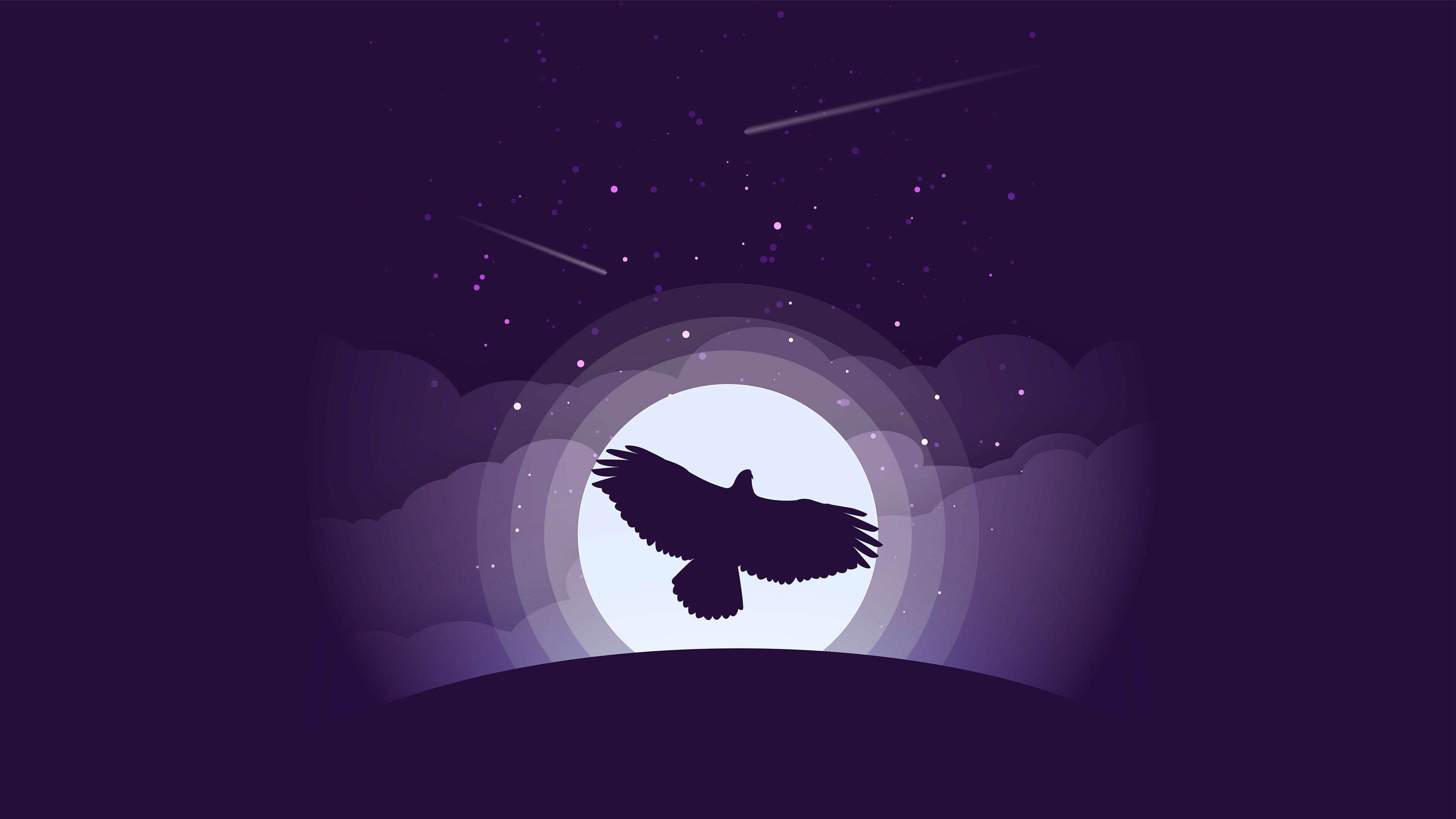 Eagle flying in front of moon with shooting stars HD Wallpaper