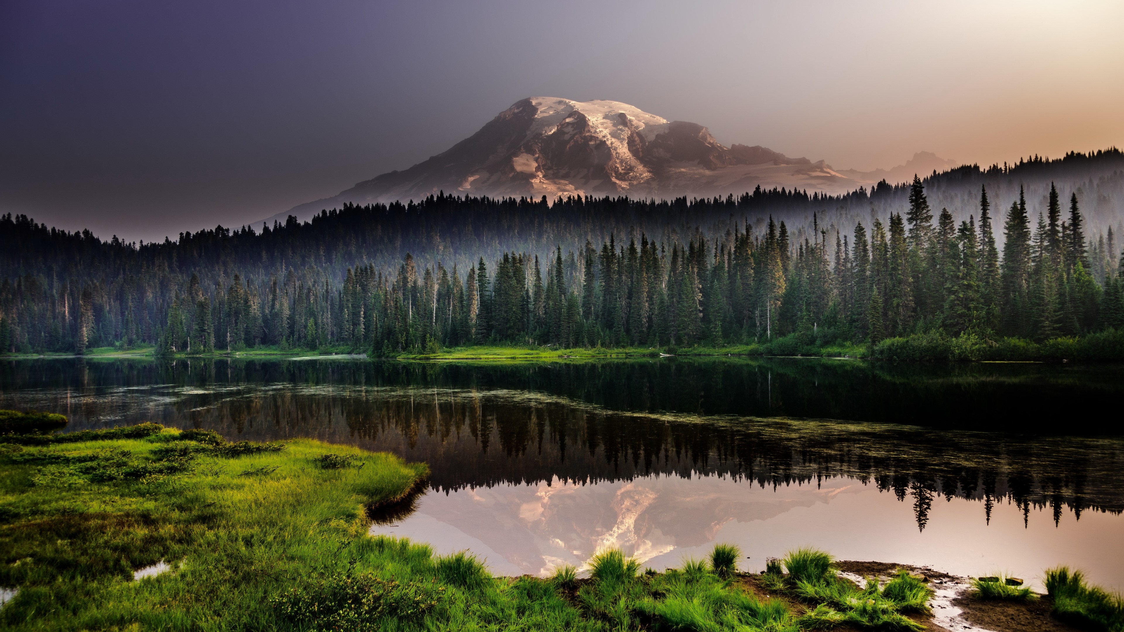 4K Forest and Mountain Lake Reflection HD Wallpaper